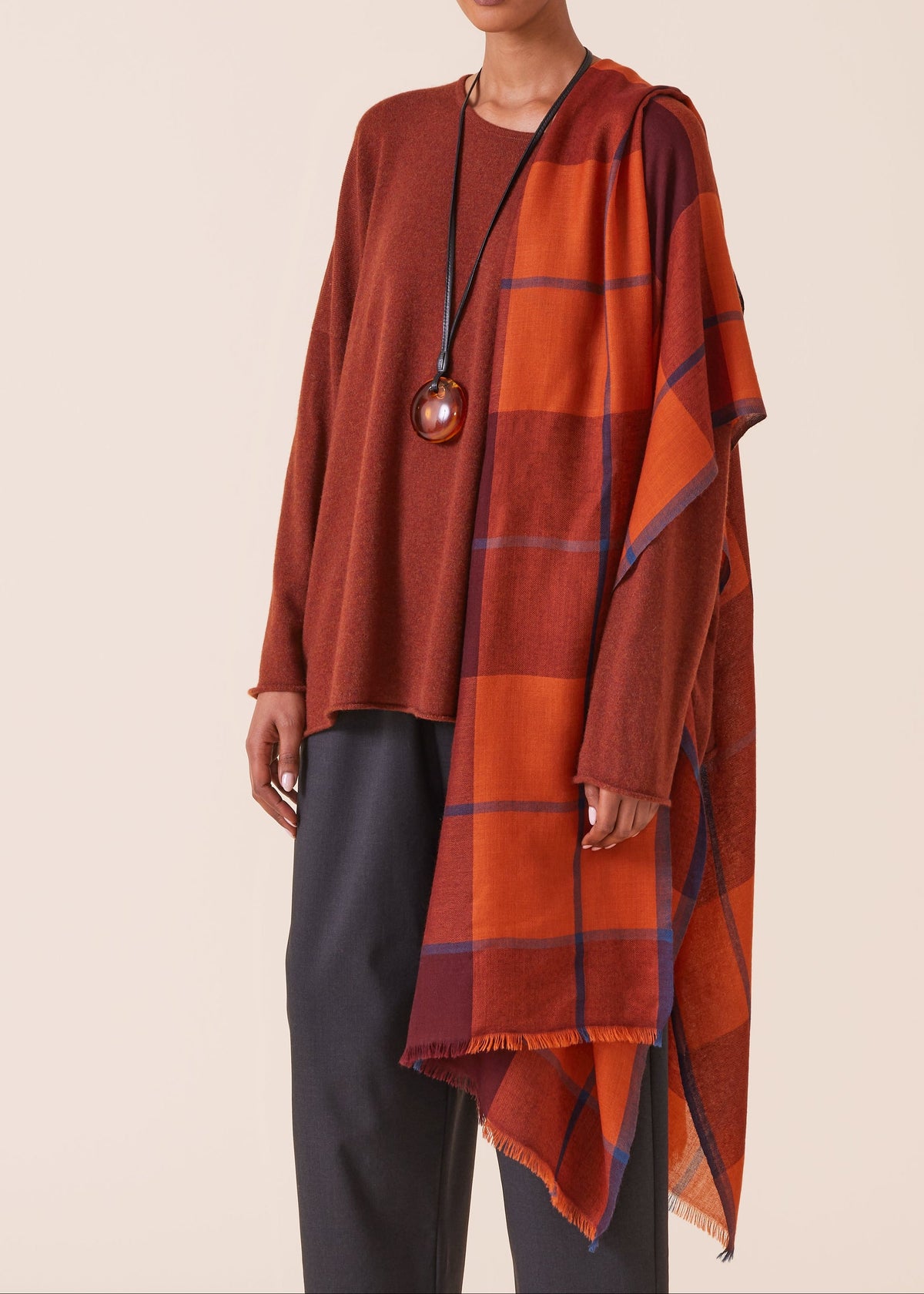 cashmere tartan check scarf (rust)