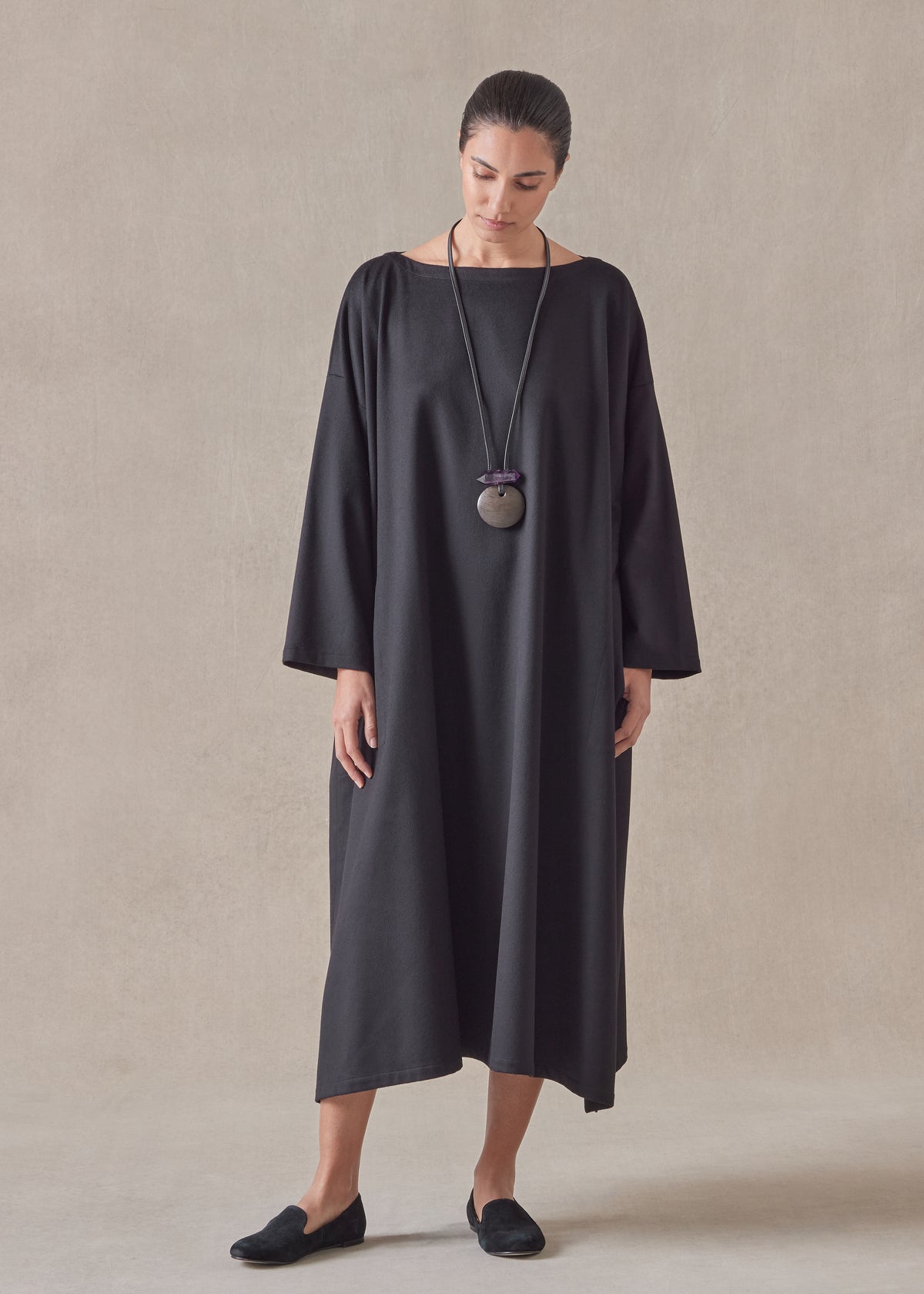 cashmere wide a-line scoop neck dress