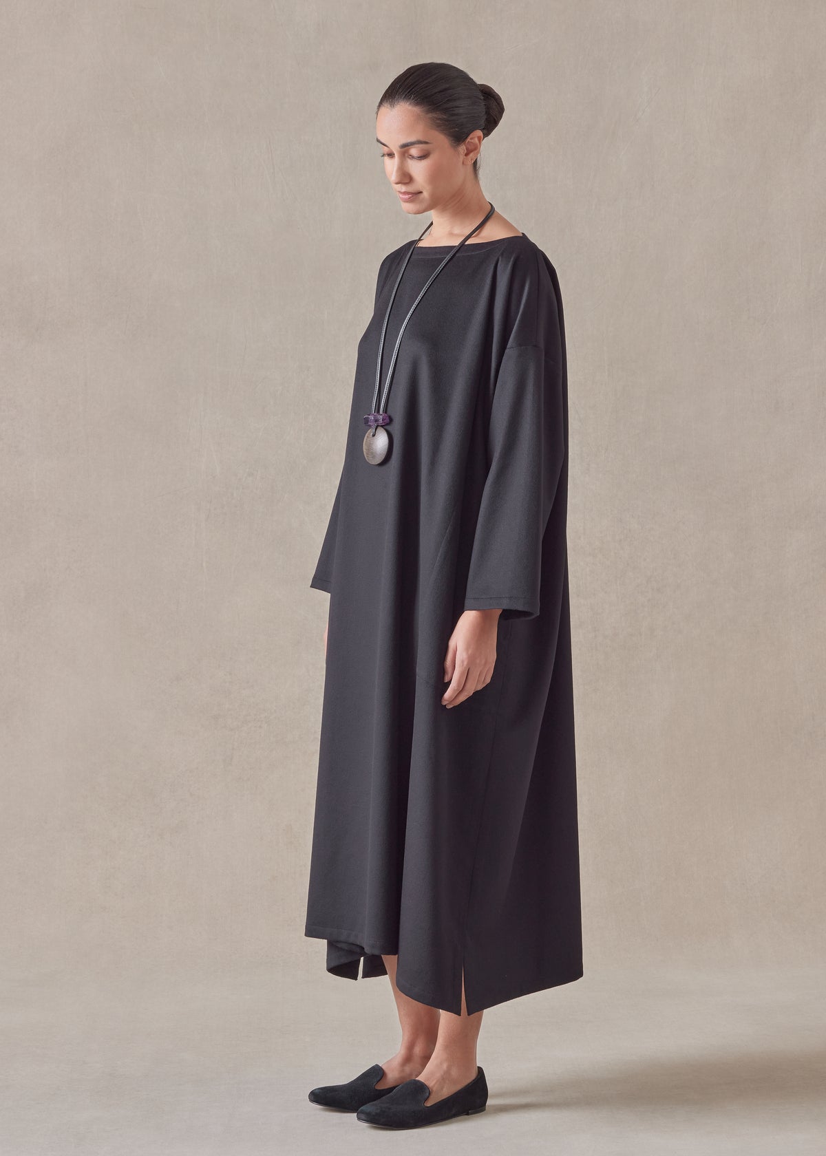 cashmere wide a-line scoop neck dress