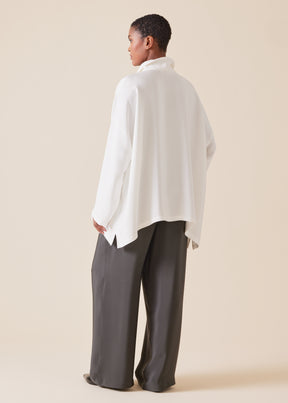 wide a-line shirt with open standup collar  - mid plus