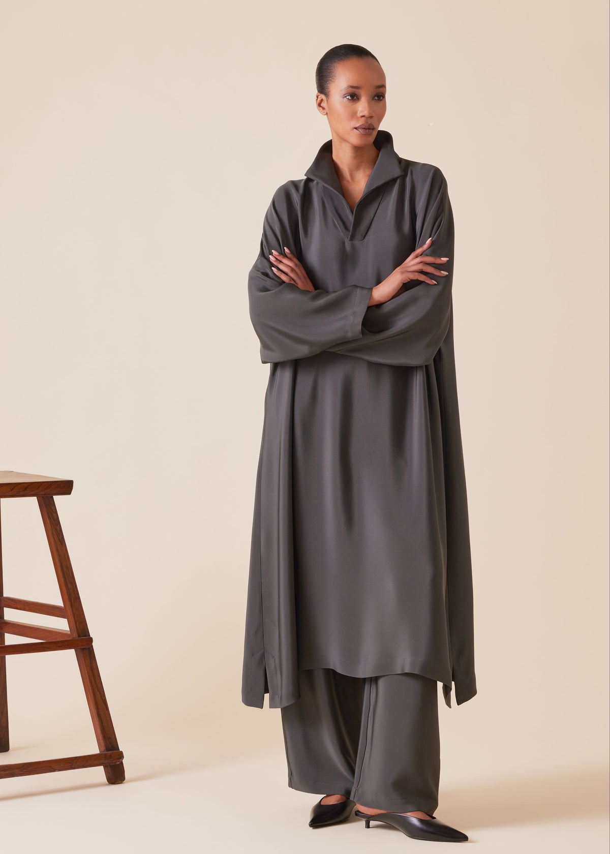 silk imperial dress with stand up collar