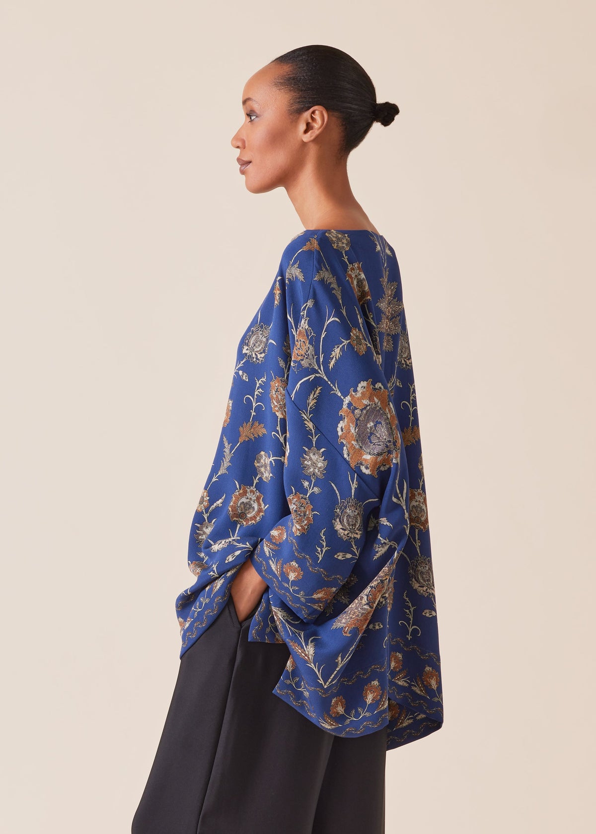 silk 3/4 sleeve bateau neck tunic - long