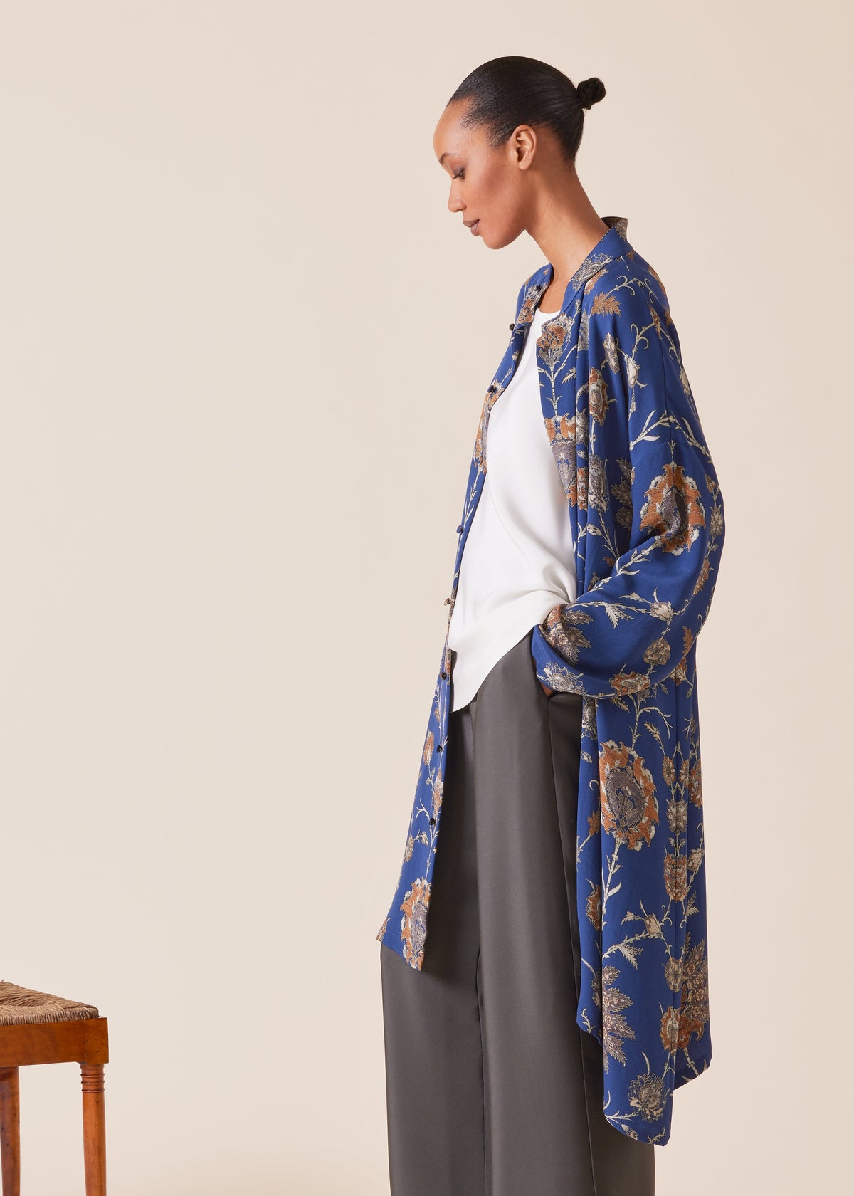 silk wide a-line collarless - very long with slits