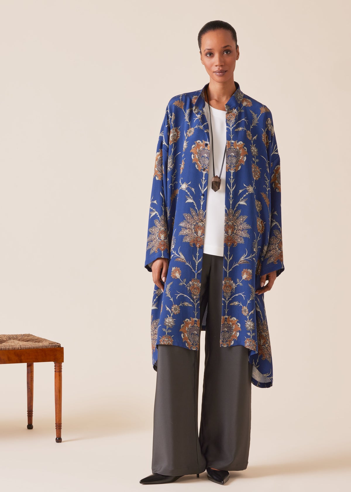 silk wide a-line collarless - very long with slits