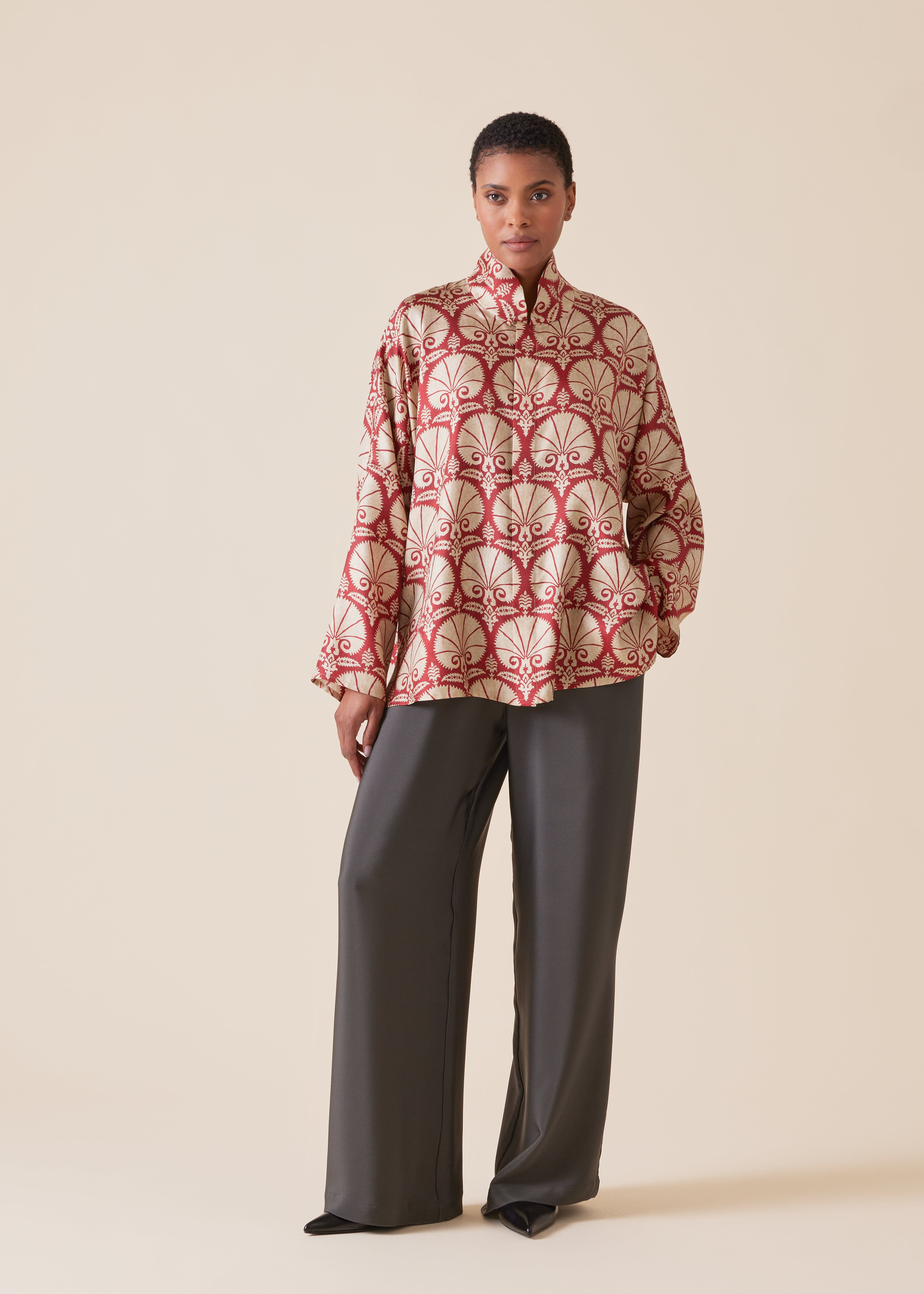 トップス SILKLAND silk china shirt Silkland Shirt Womens Sz 3X Tiger Print 100% Silk Button Up