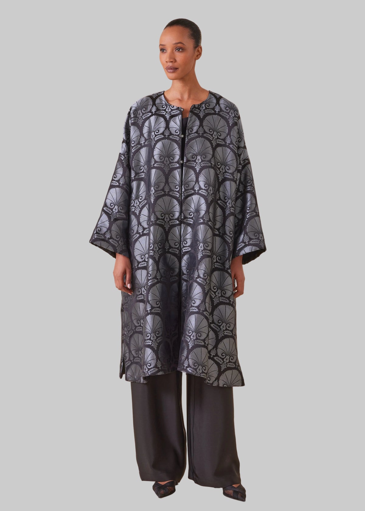 silk jacquard mix round neck chinese jacket - 3/4 length (reversible)