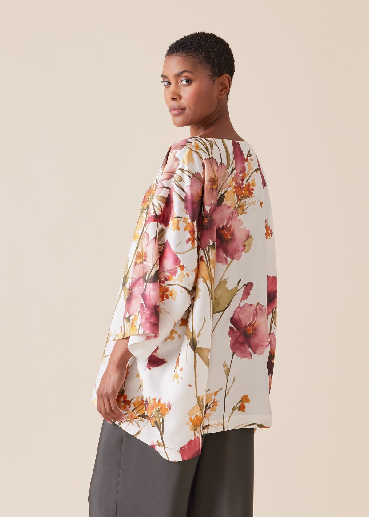 silk 3/4 sleeve bateau neck tunic - long