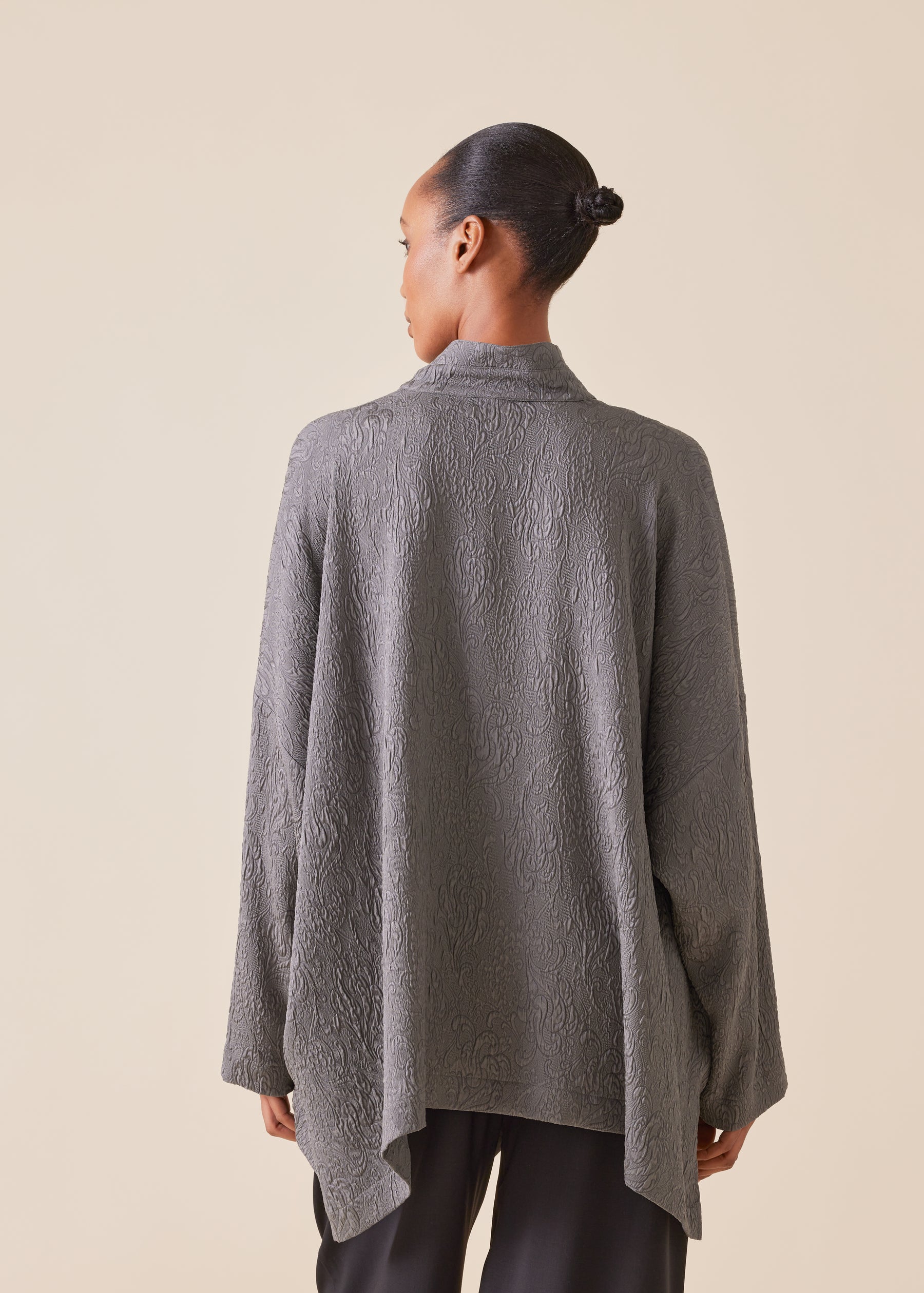 silk wide longer back double stand collar shirt - mid plus