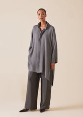 silk wide longer back double stand collar shirt - very long with slits