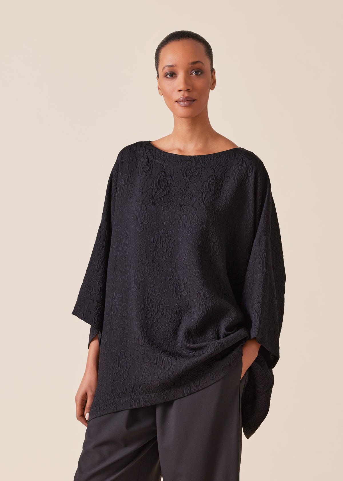 3/4 sleeve bateau neck tunic - long