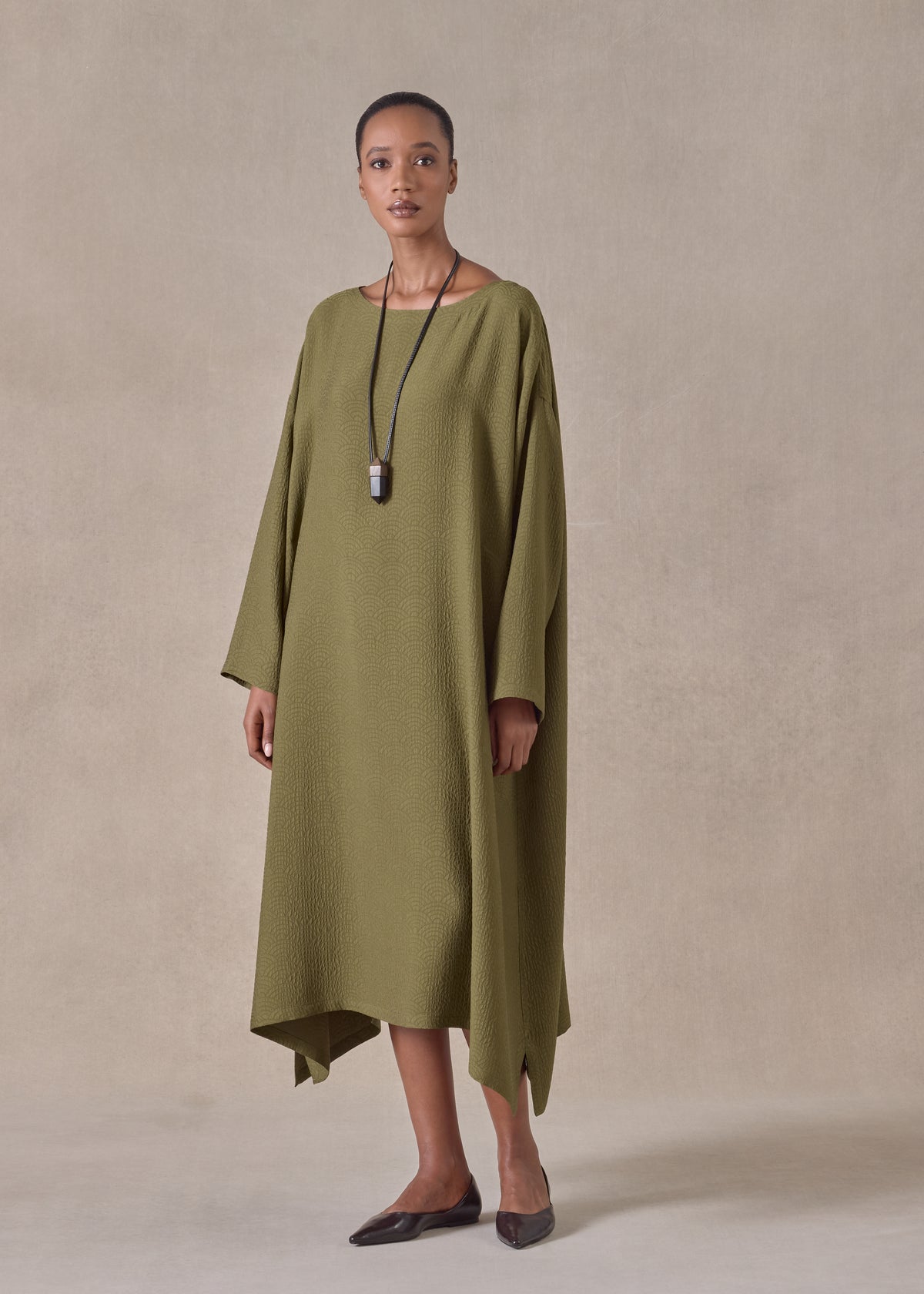 silk wide A-line scoop neck dress