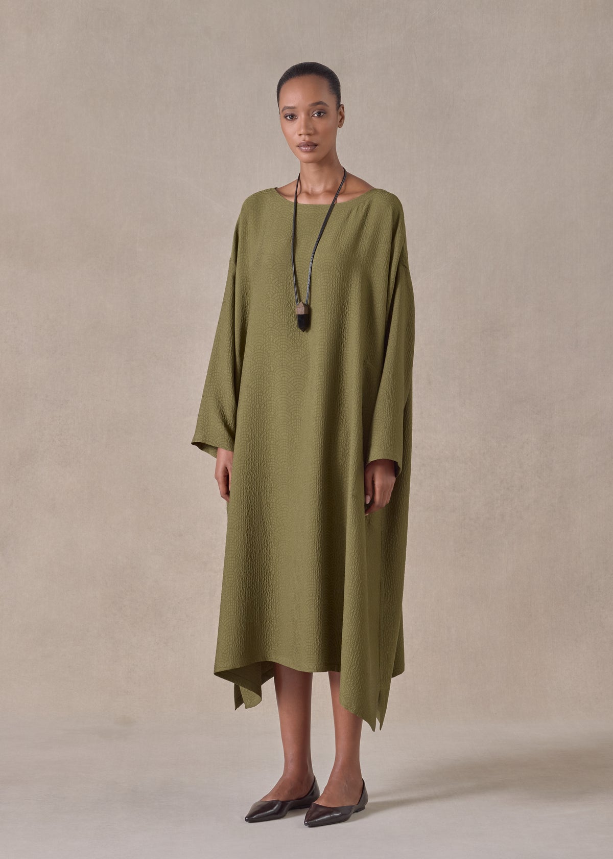 silk wide A-line scoop neck dress