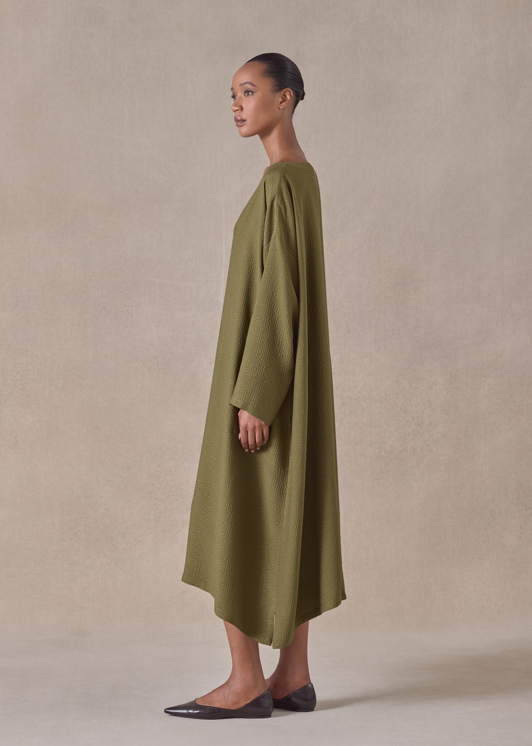silk wide A-line scoop neck dress