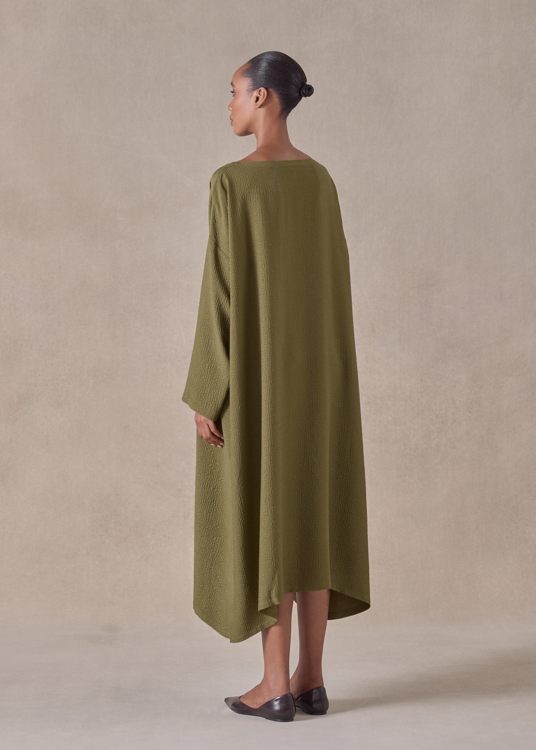 silk wide A-line scoop neck dress