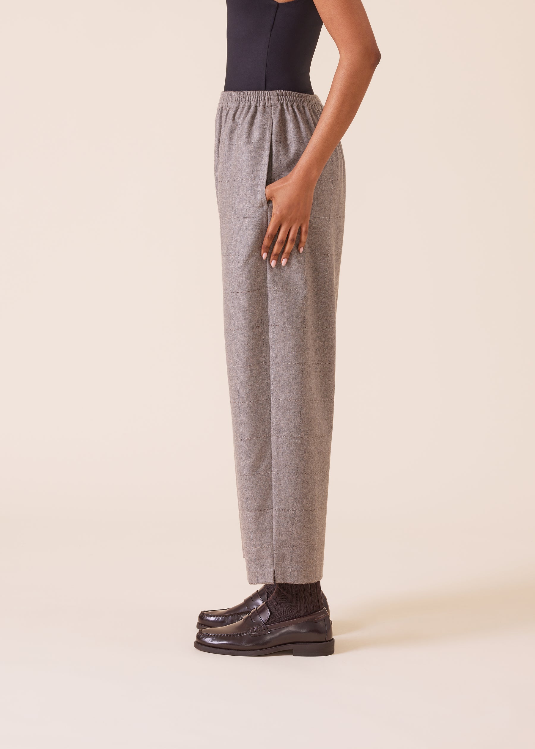 wool cashmere mix longer japanese trouser with ankle slits