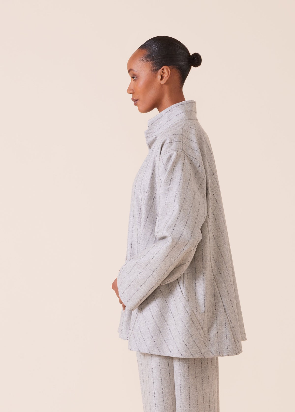 wool cashmere mix caucasus jacket with notch collar - long