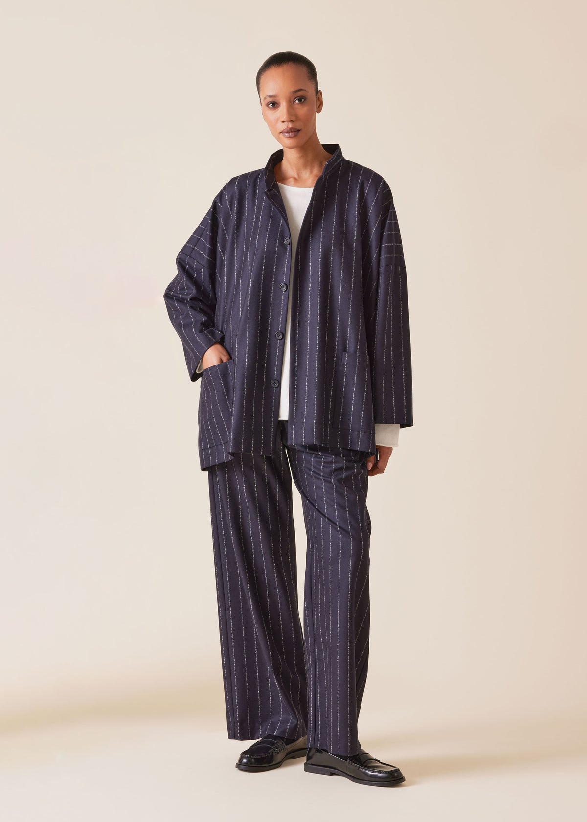 wool cashmere mix wide mandarin jacket - long