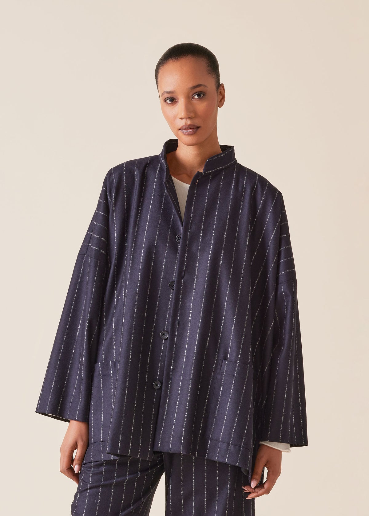 wool cashmere mix wide mandarin jacket - long