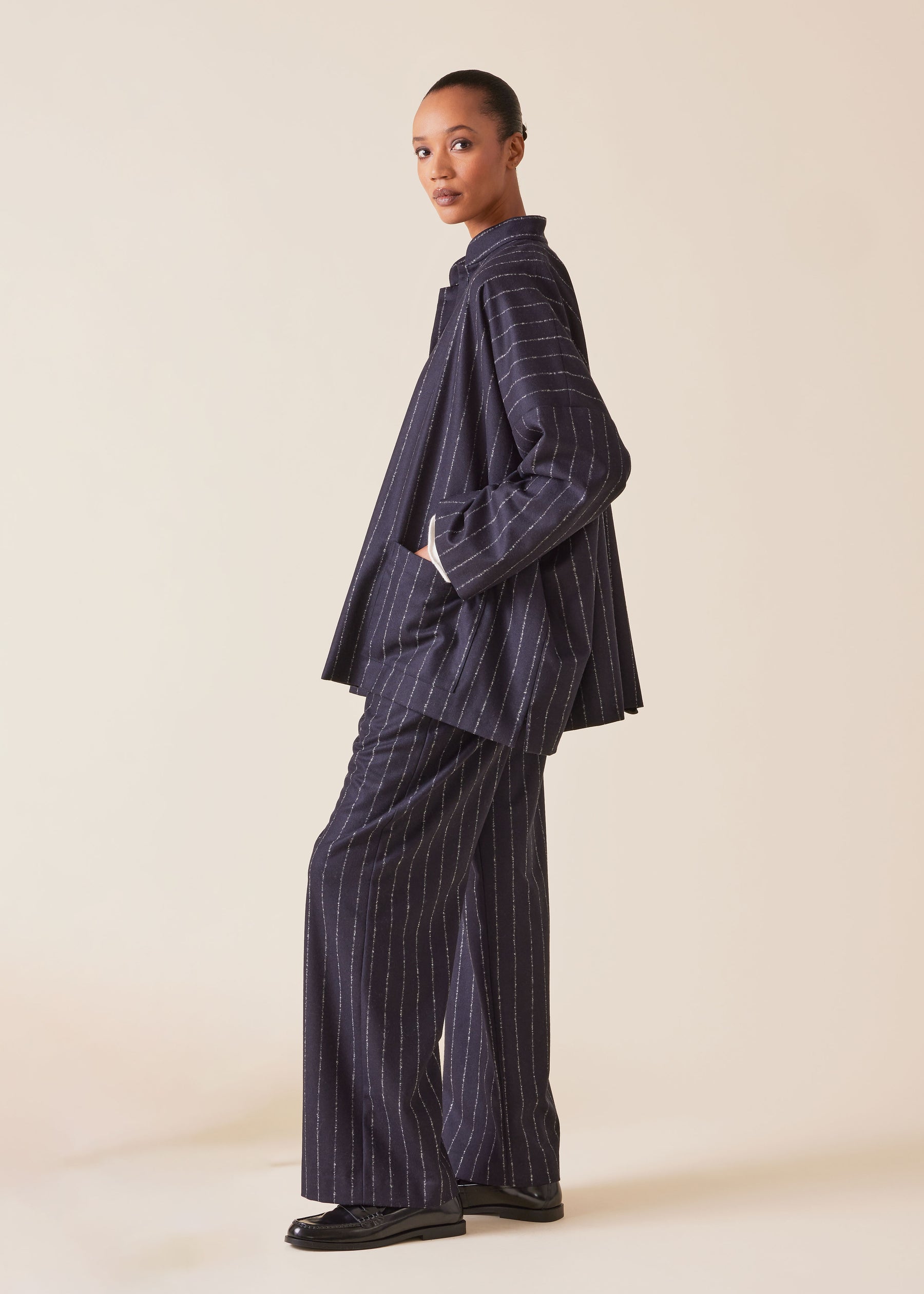 wool cashmere mix wide mandarin jacket - long