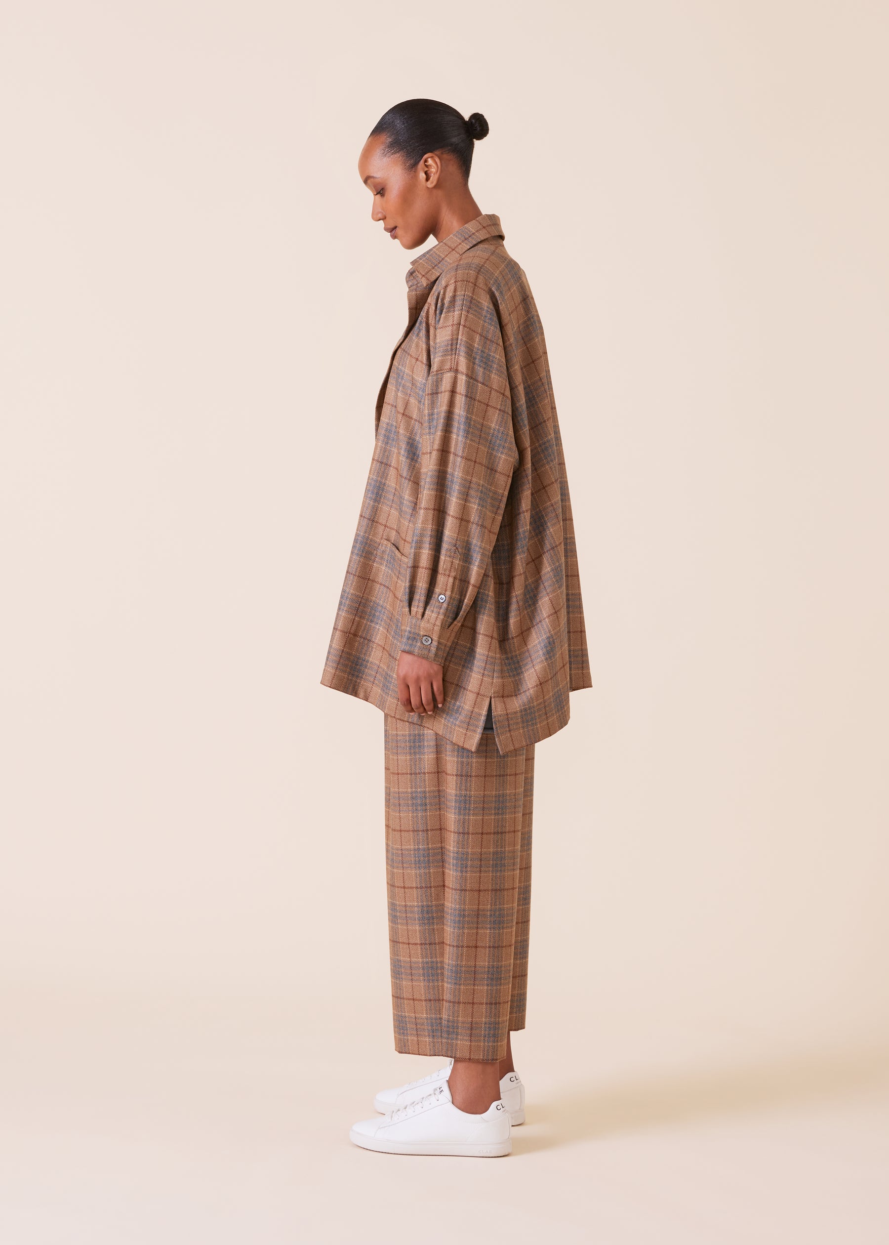 wool silk mix wide a-line shirt jacket with collar - long