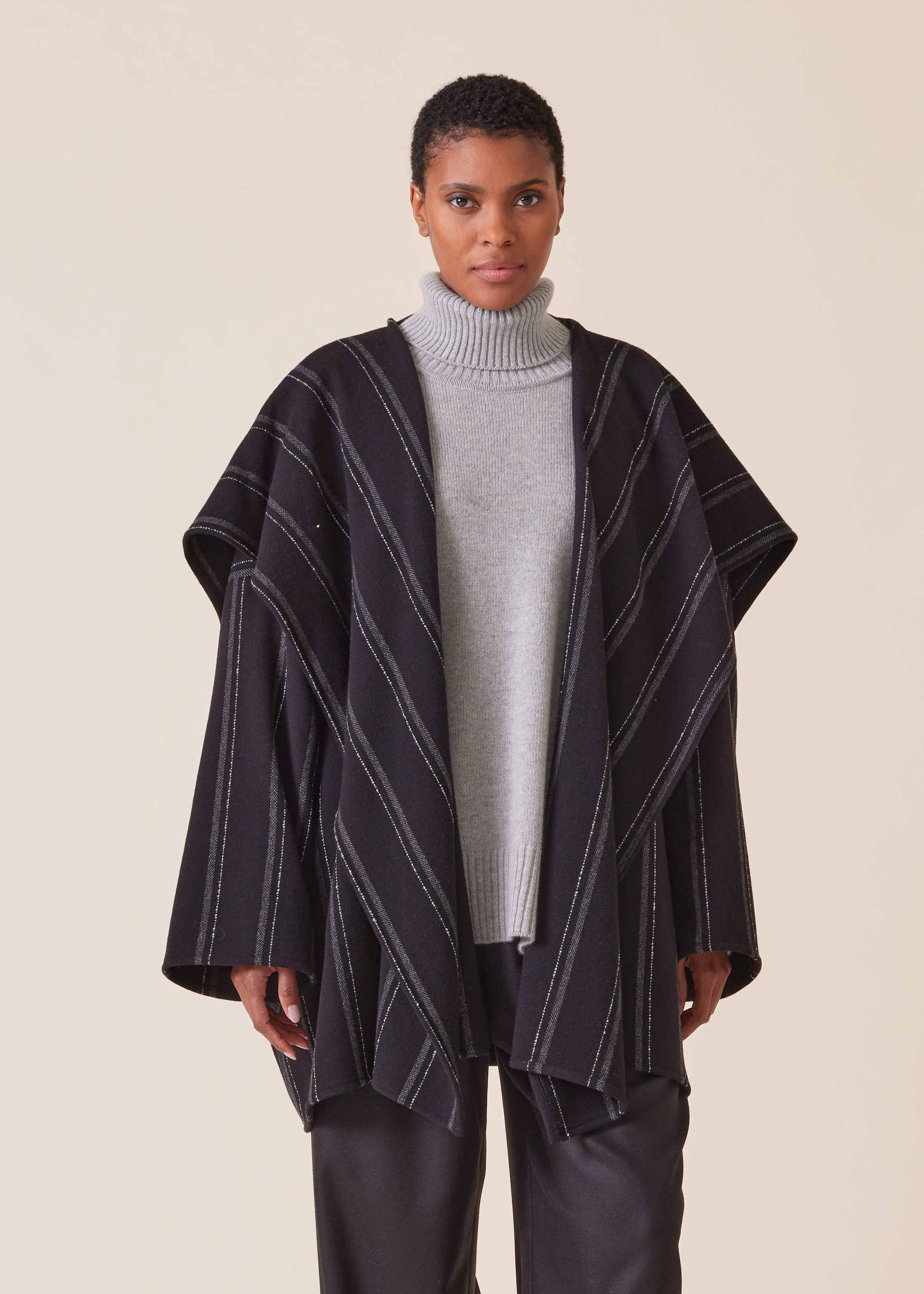 wool cashmere mix jacket coat with blanket drape - long plus
