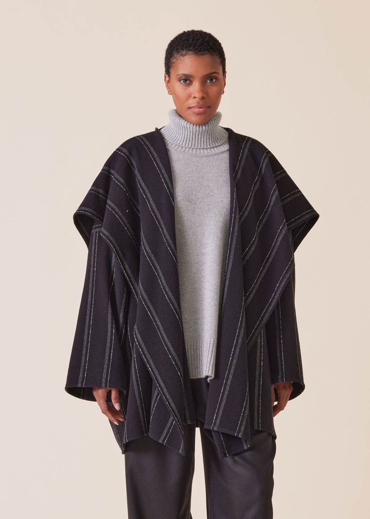 wool cashmere mix jacket coat with blanket drape - long plus