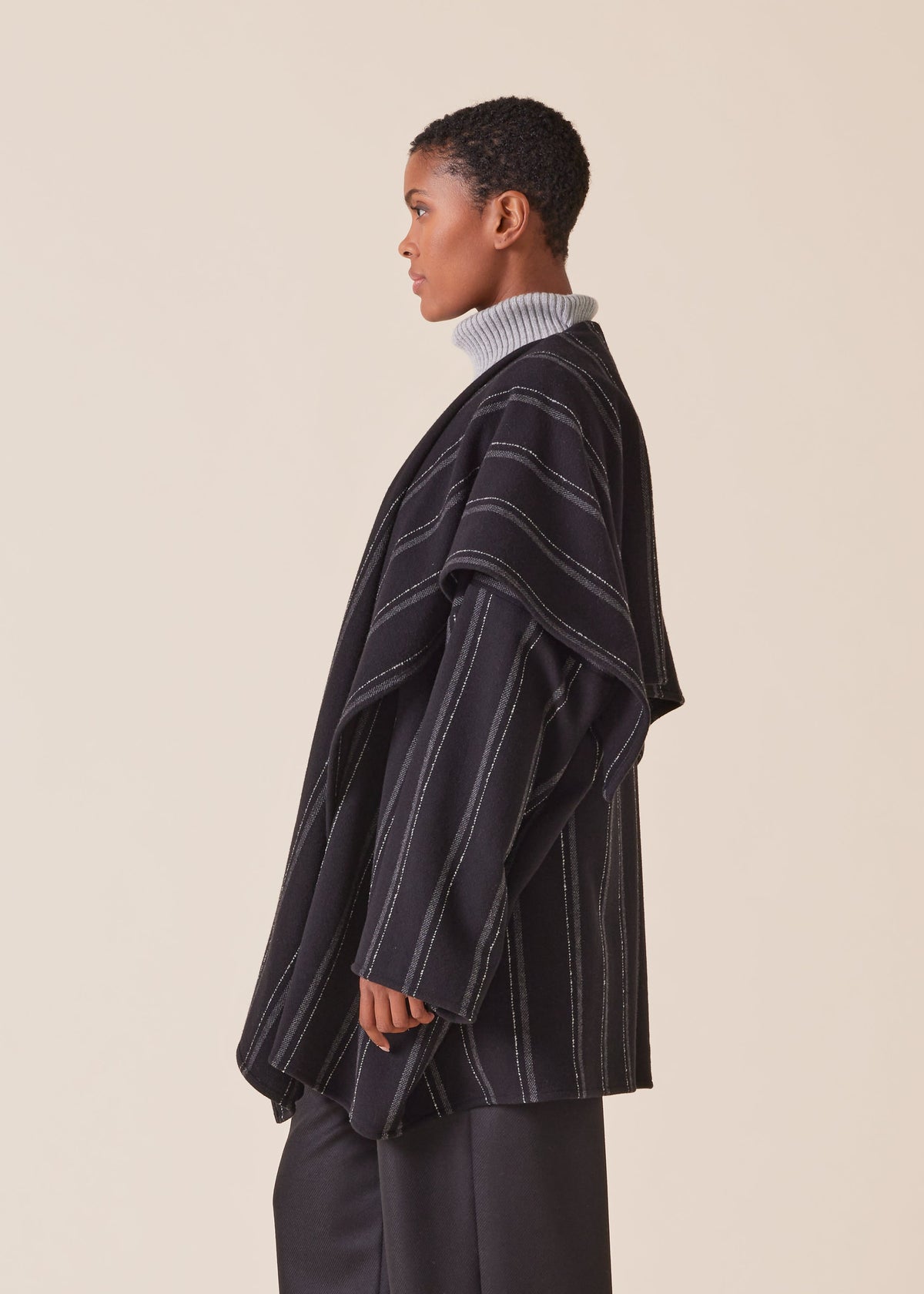 wool cashmere mix jacket coat with blanket drape - long plus