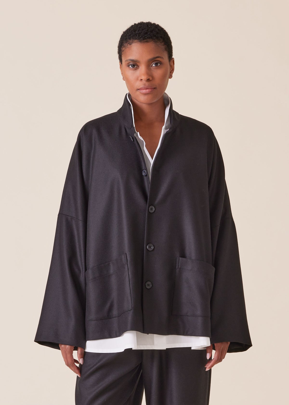 wool silk mix chinese imperial jacket with chinese collar - mid plus