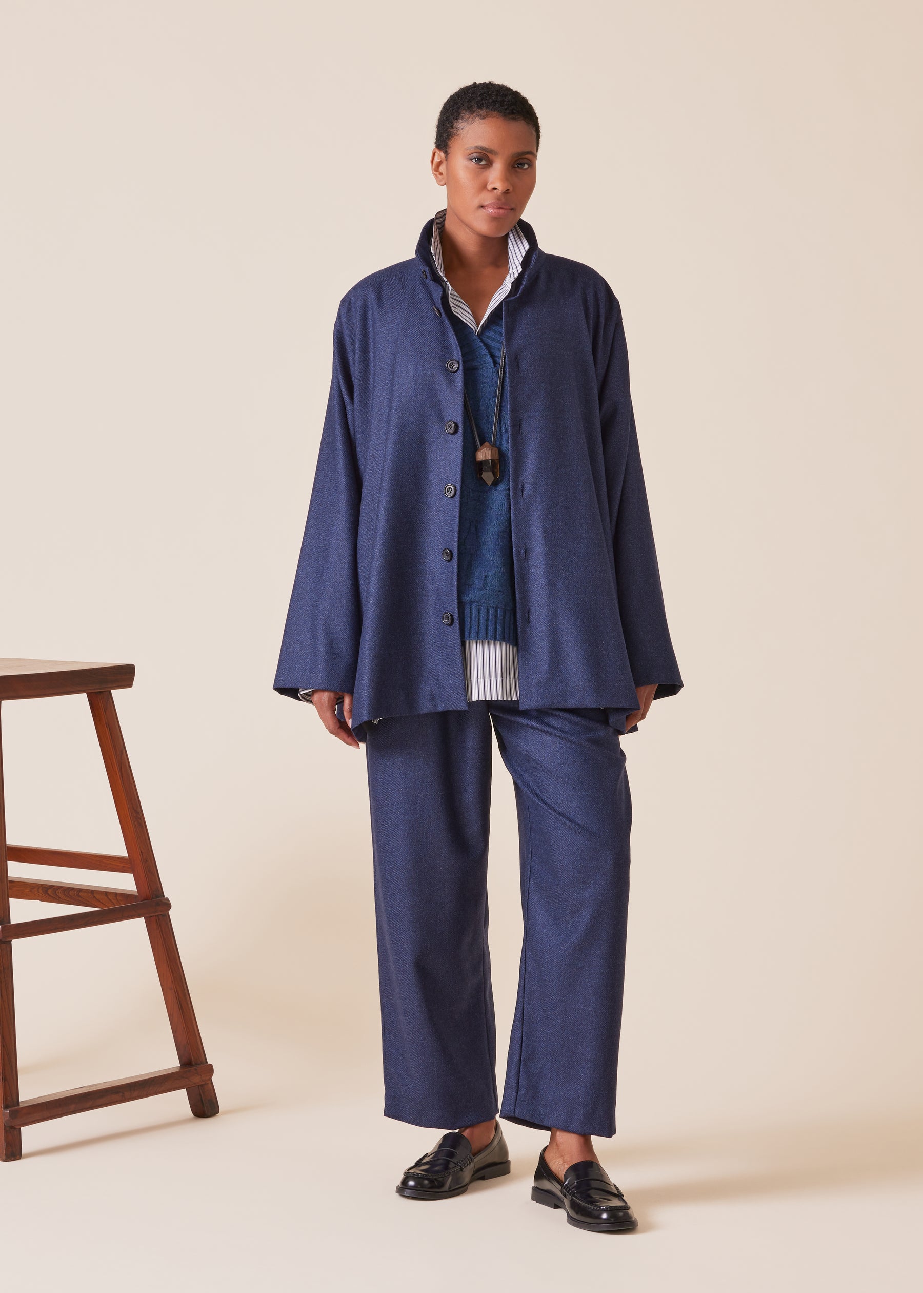 wool silk mix caucasus jacket with notch collar - long