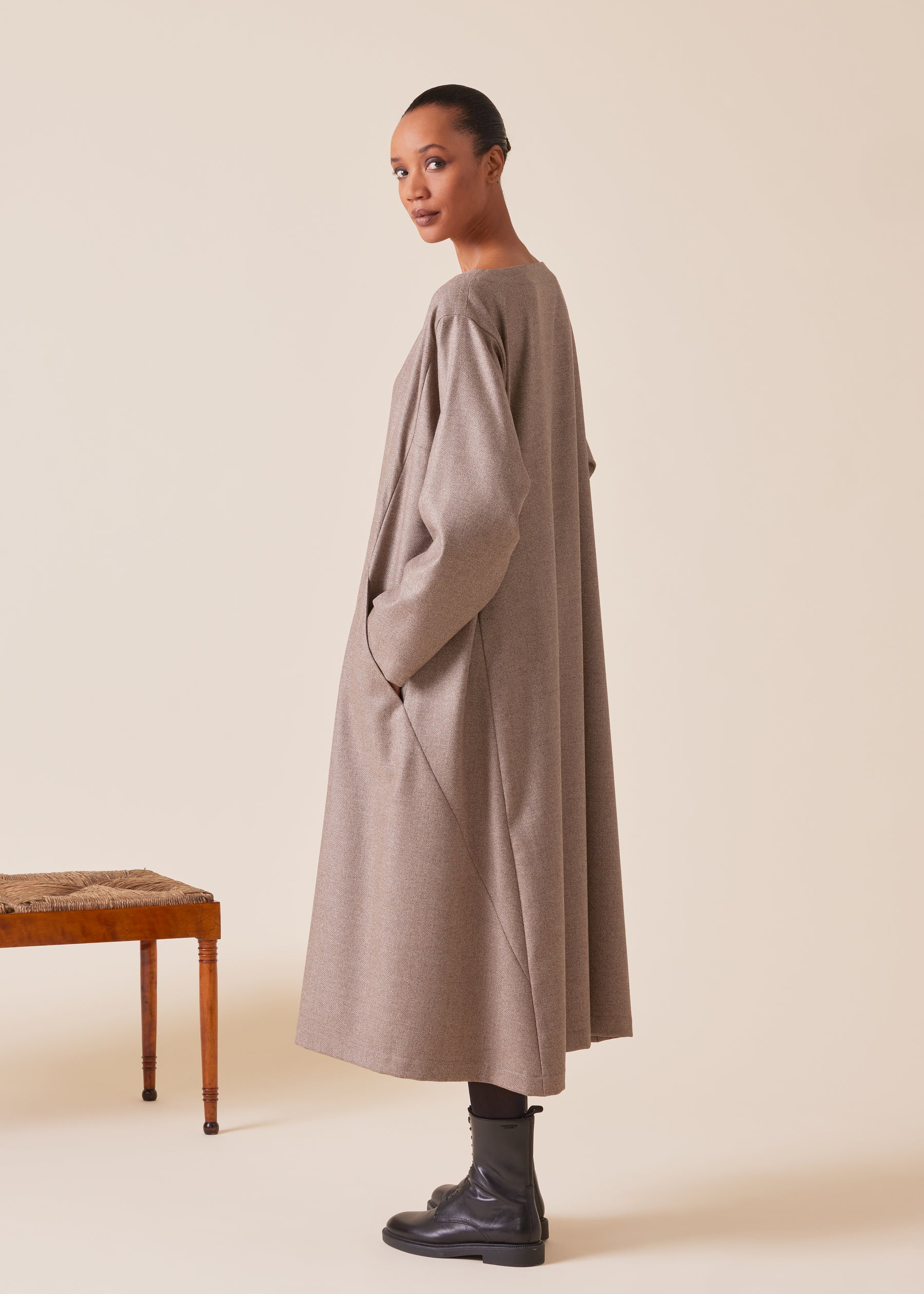 wool silk mix caucasus scoop neck dress