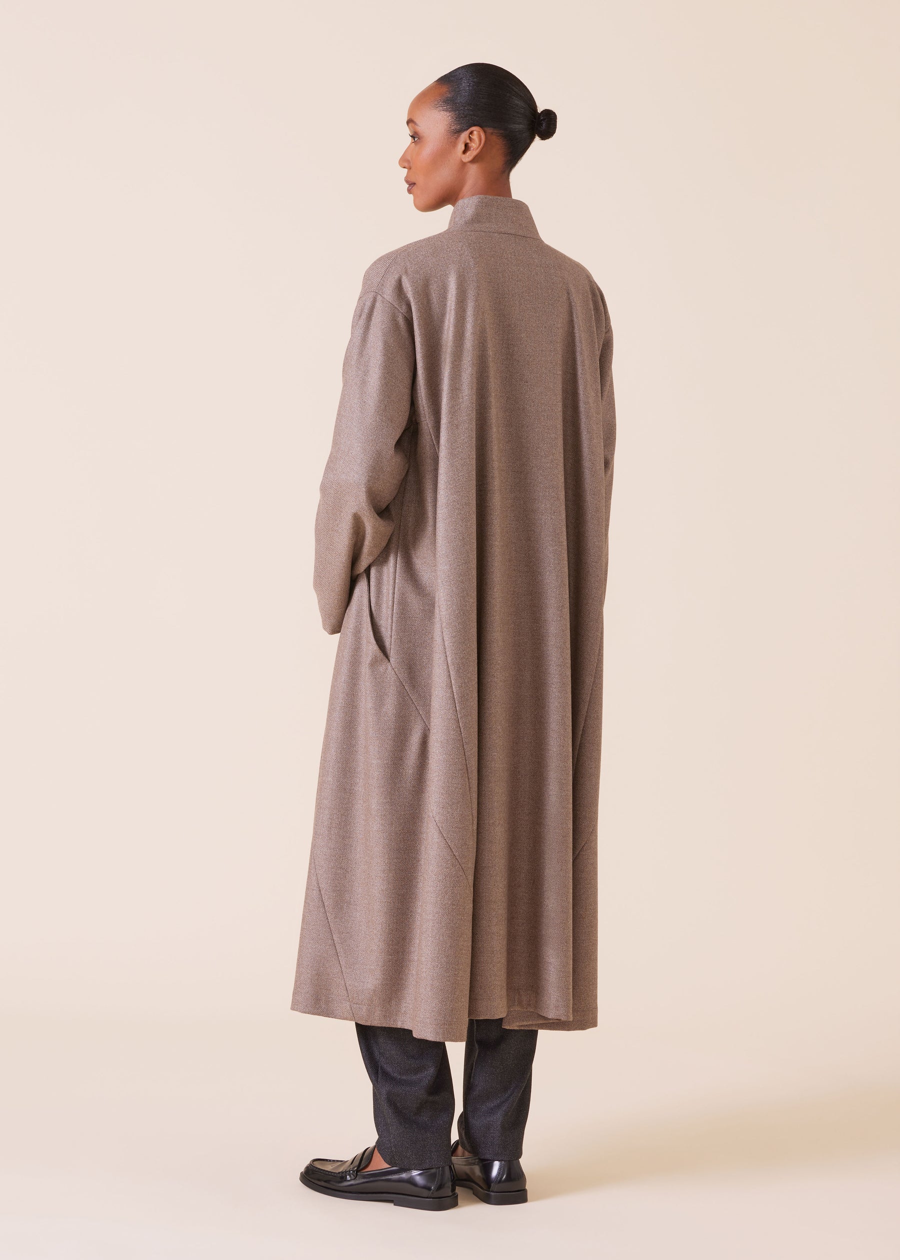 wool silk mix caucasus robe coat with stand collar