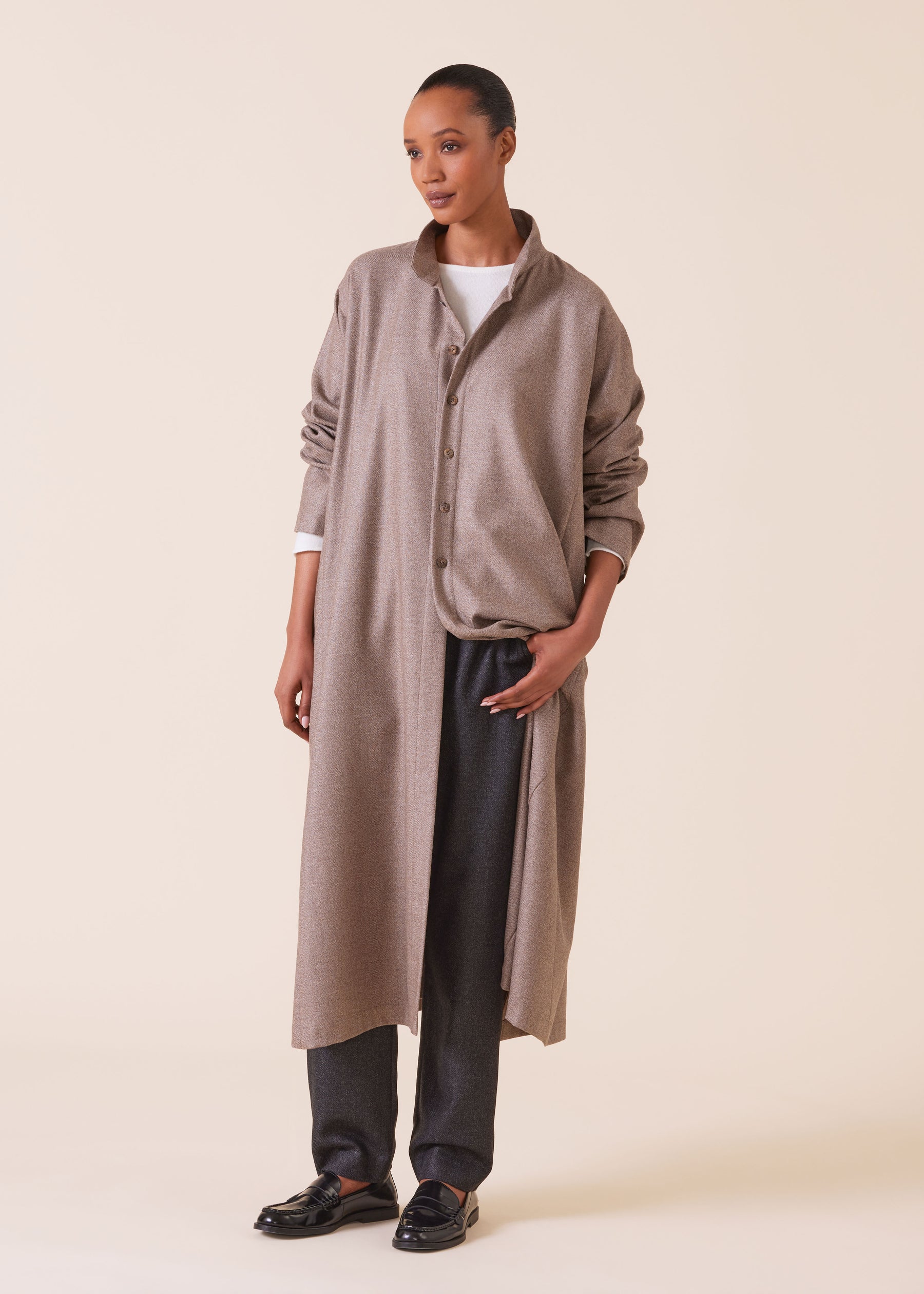 wool silk mix caucasus robe coat with stand collar