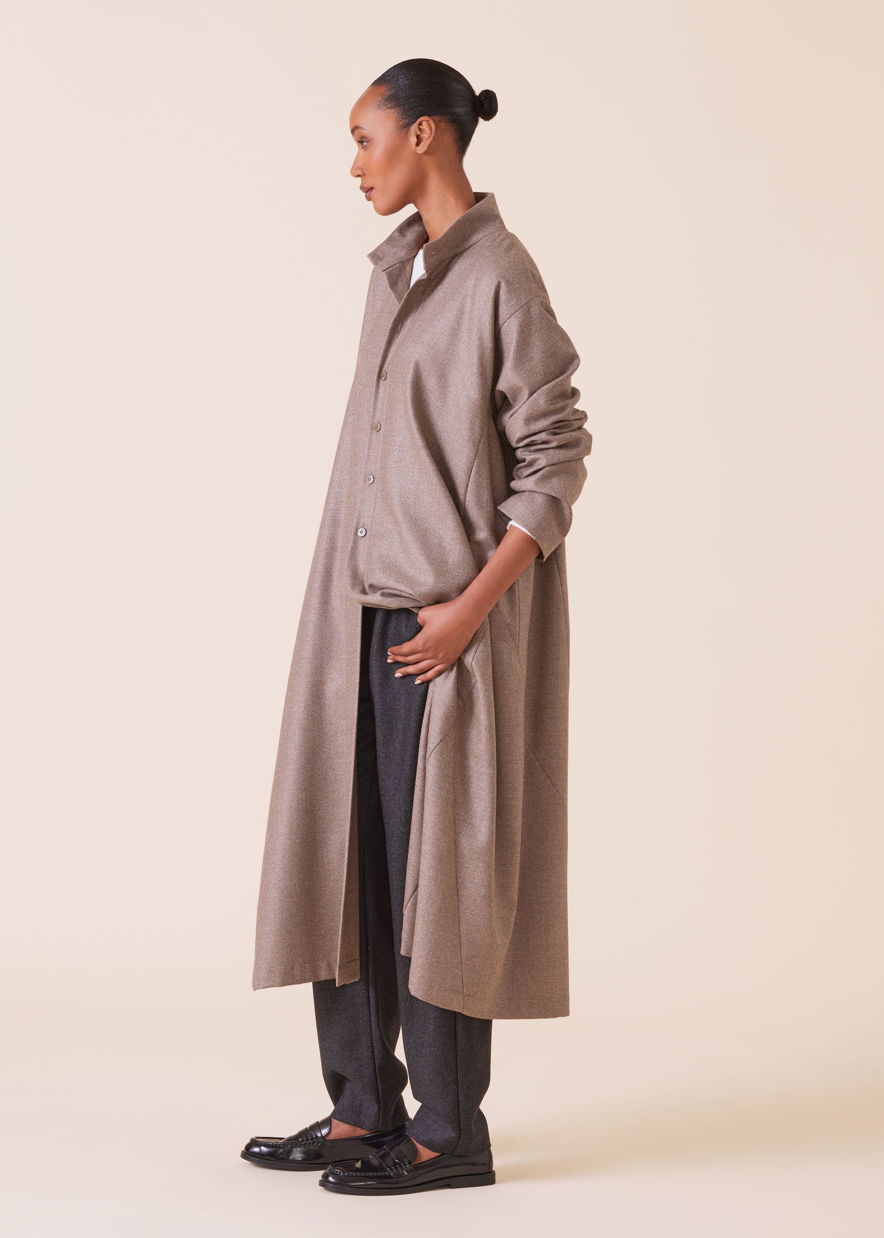 wool silk mix caucasus robe coat with stand collar