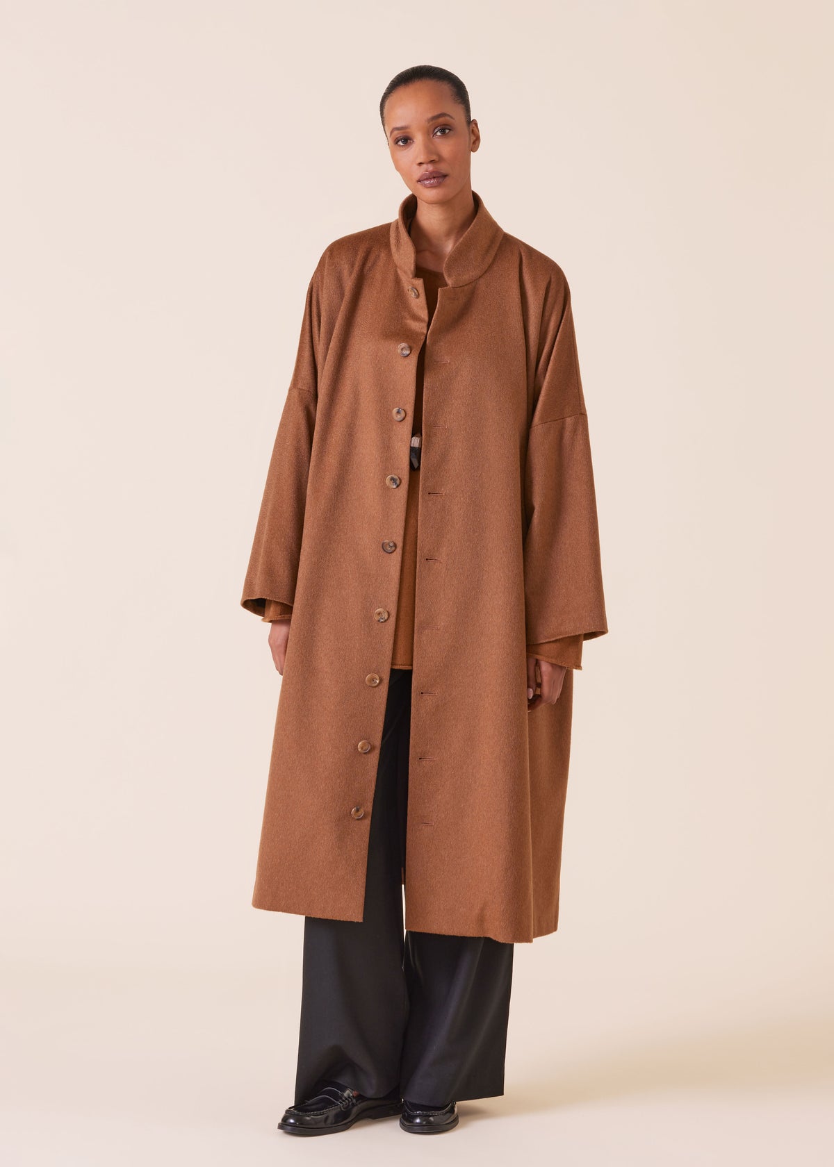 cashmere chinese imperial coat with chinese collar - full length