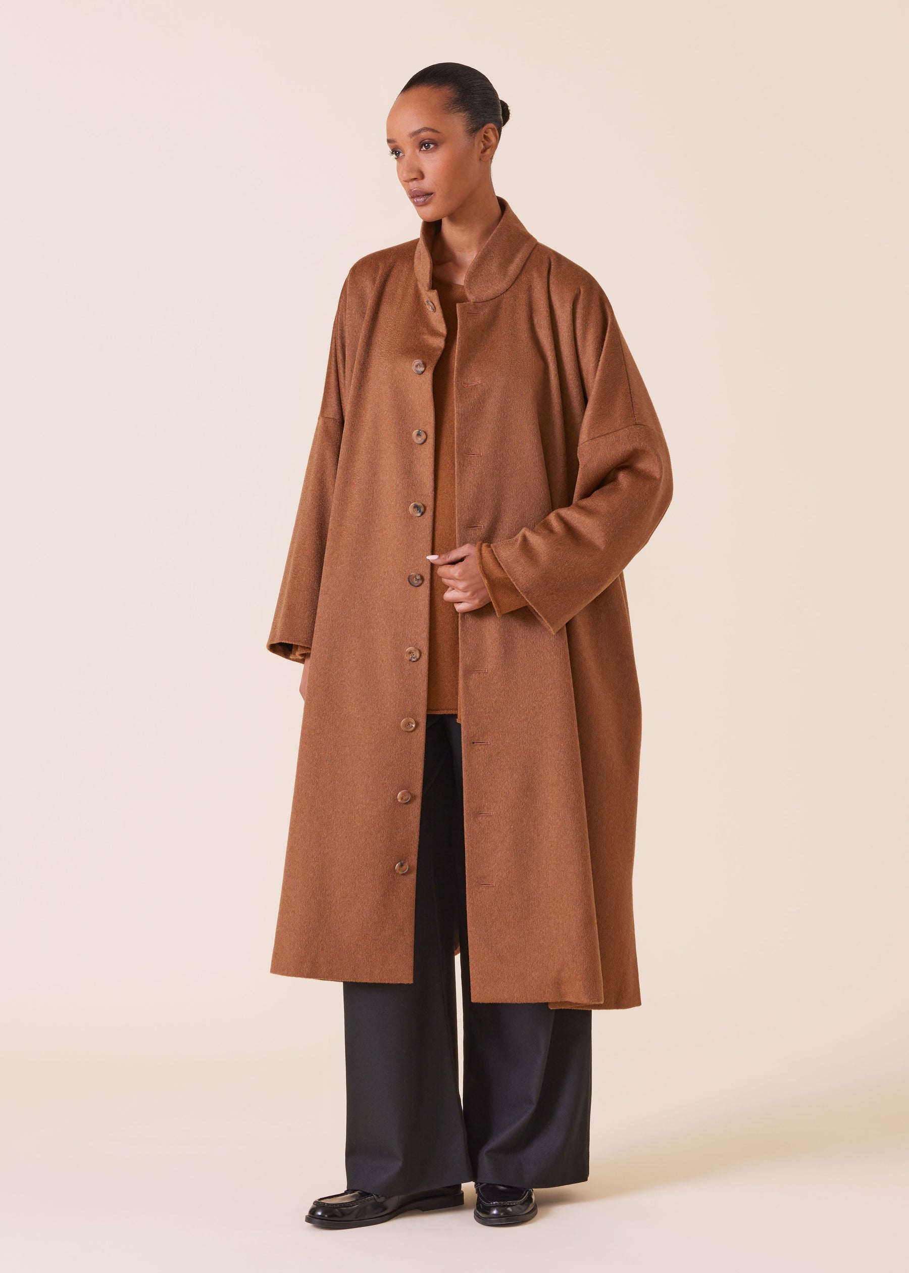 cashmere chinese imperial coat with chinese collar - full length