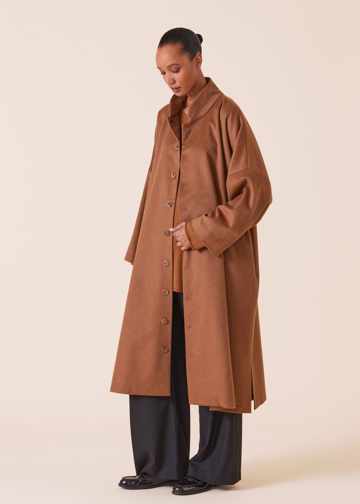 cashmere chinese imperial coat with chinese collar - full length (vicuna)