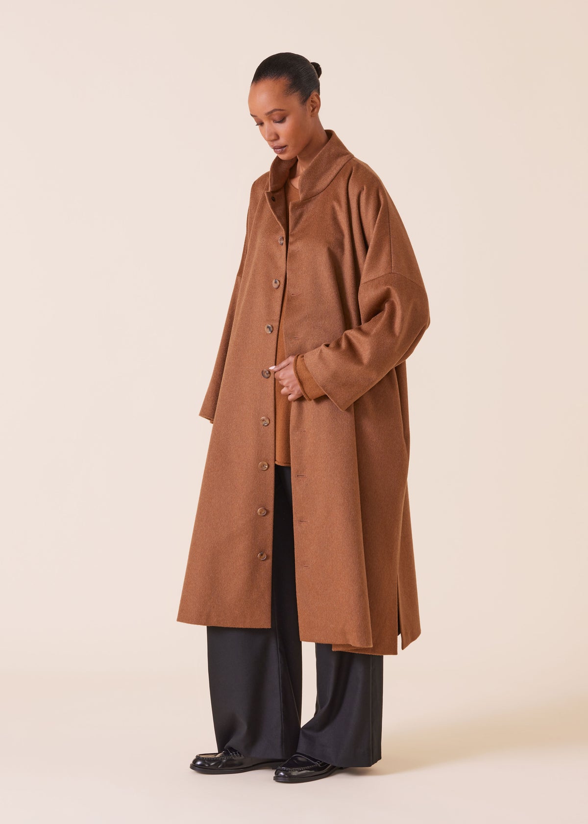 cashmere chinese imperial coat with chinese collar - full length