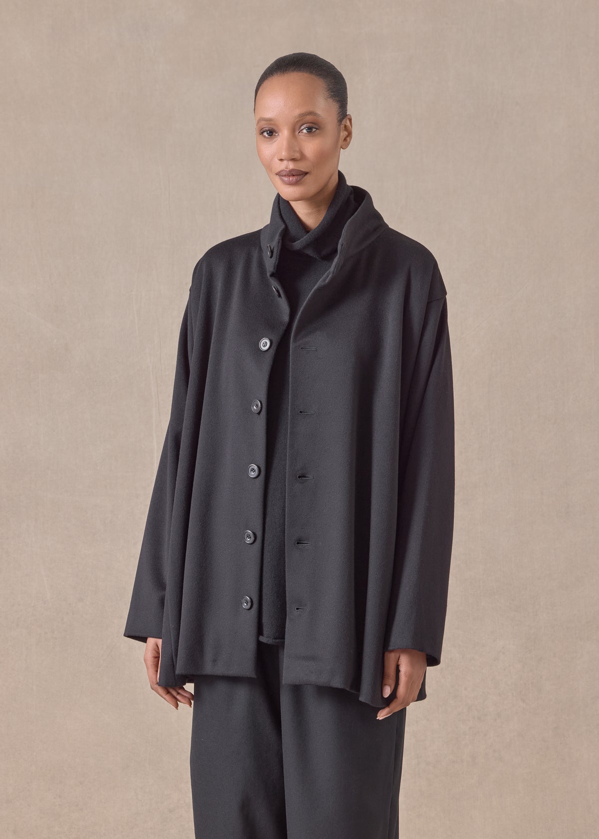 wool cashmere mix high neck caucasus coat - long (black)