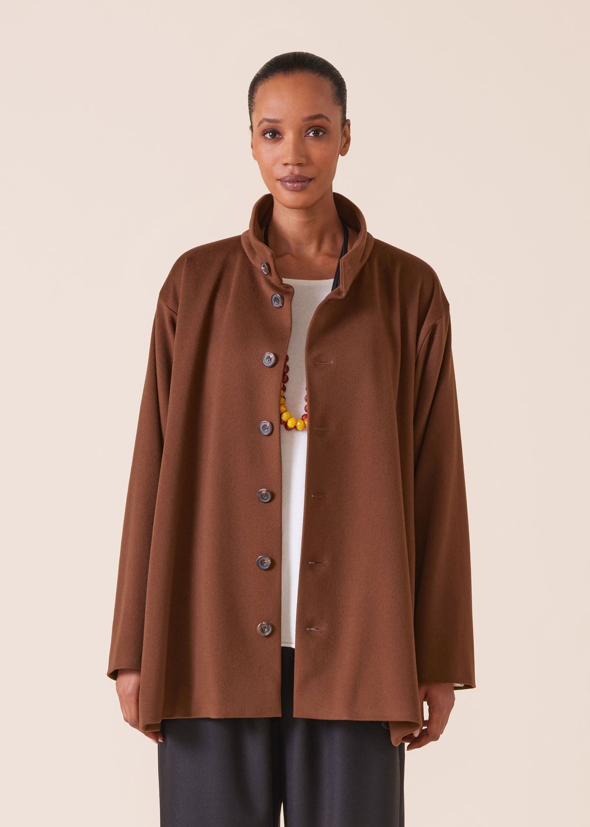 wool cashmere mix high neck caucasus coat - long