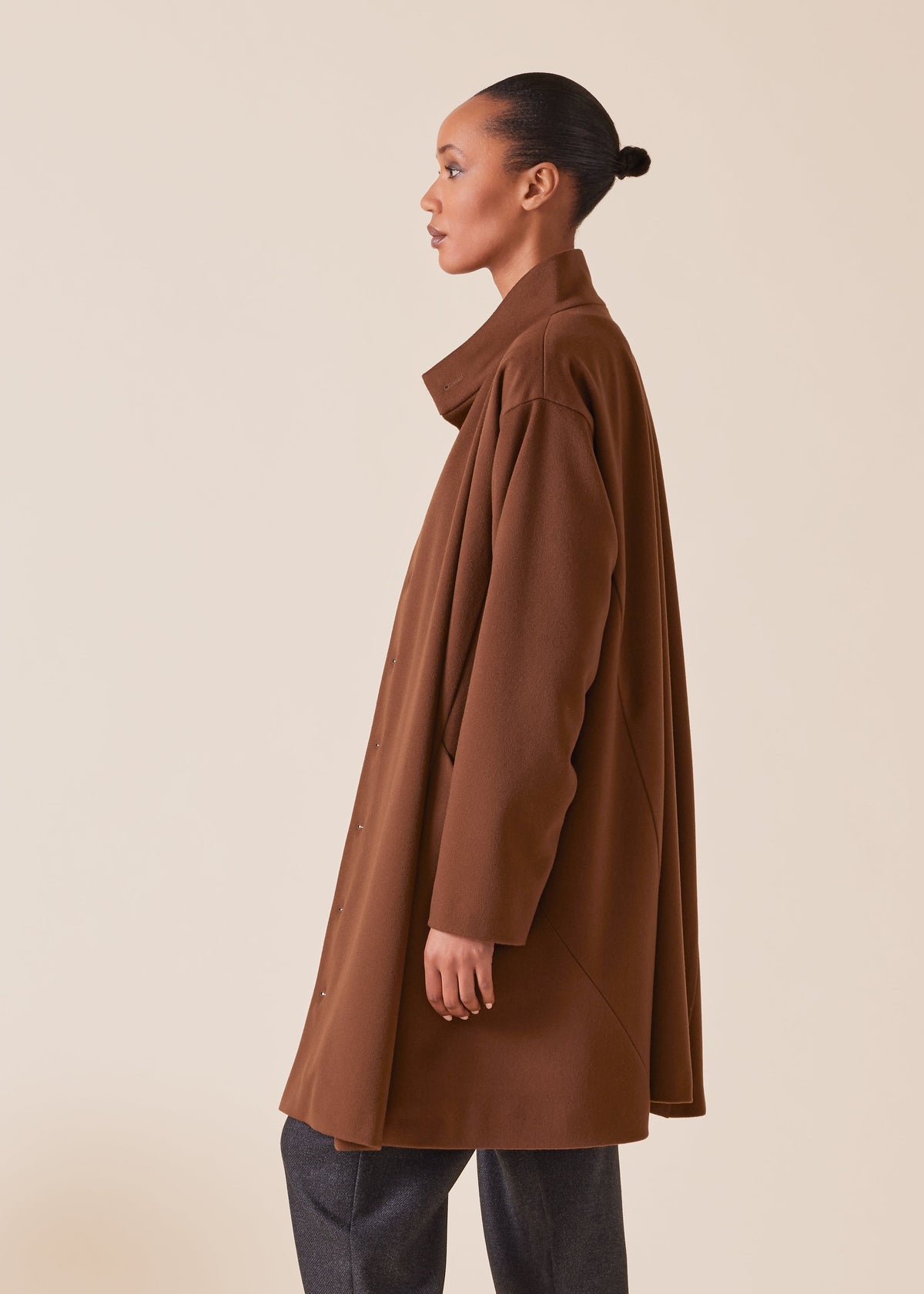 wool cashmere mix high neck caucasus coat - very long (vicunadark)