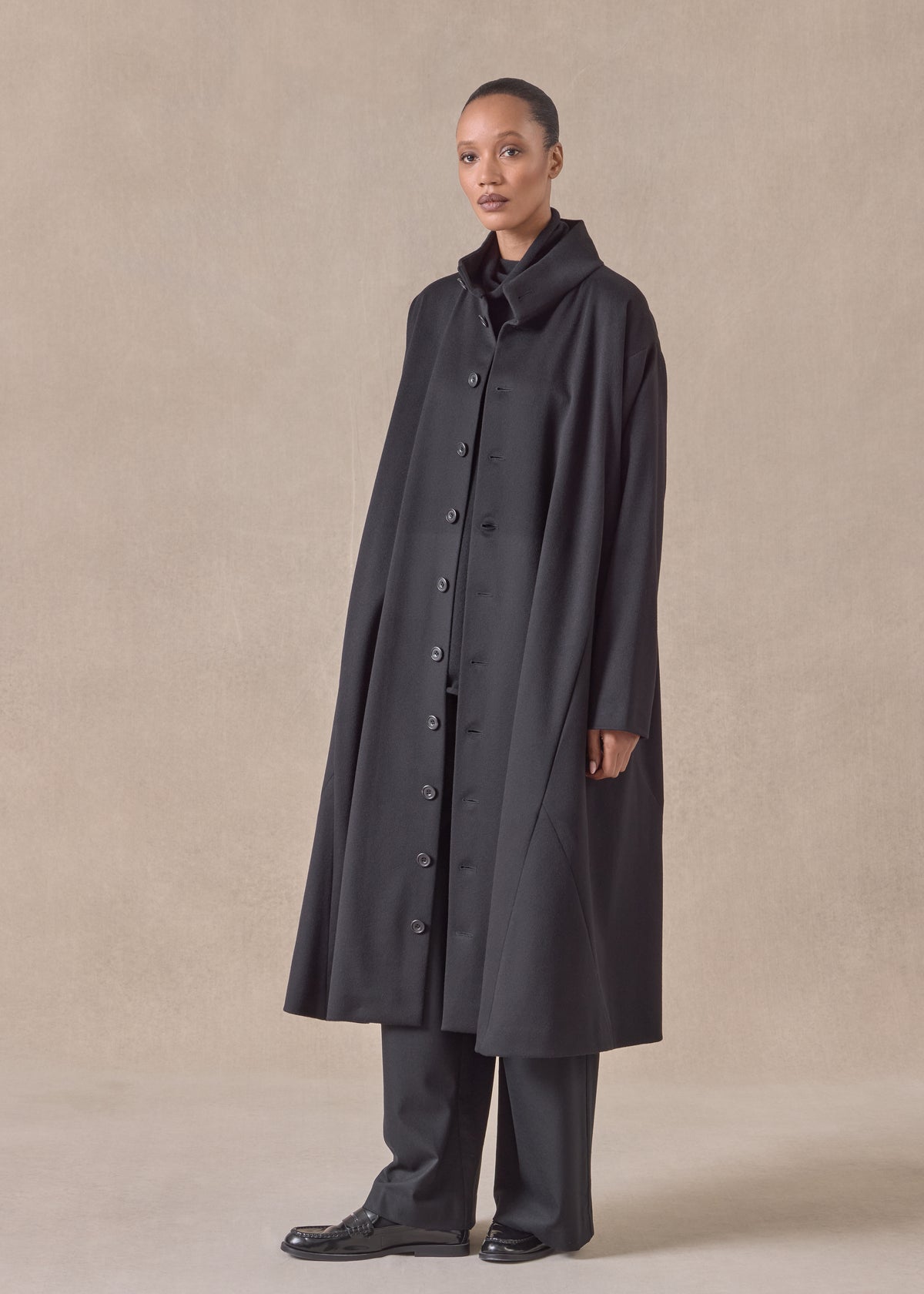 wool cashmere mix high neck caucasus coat - full length