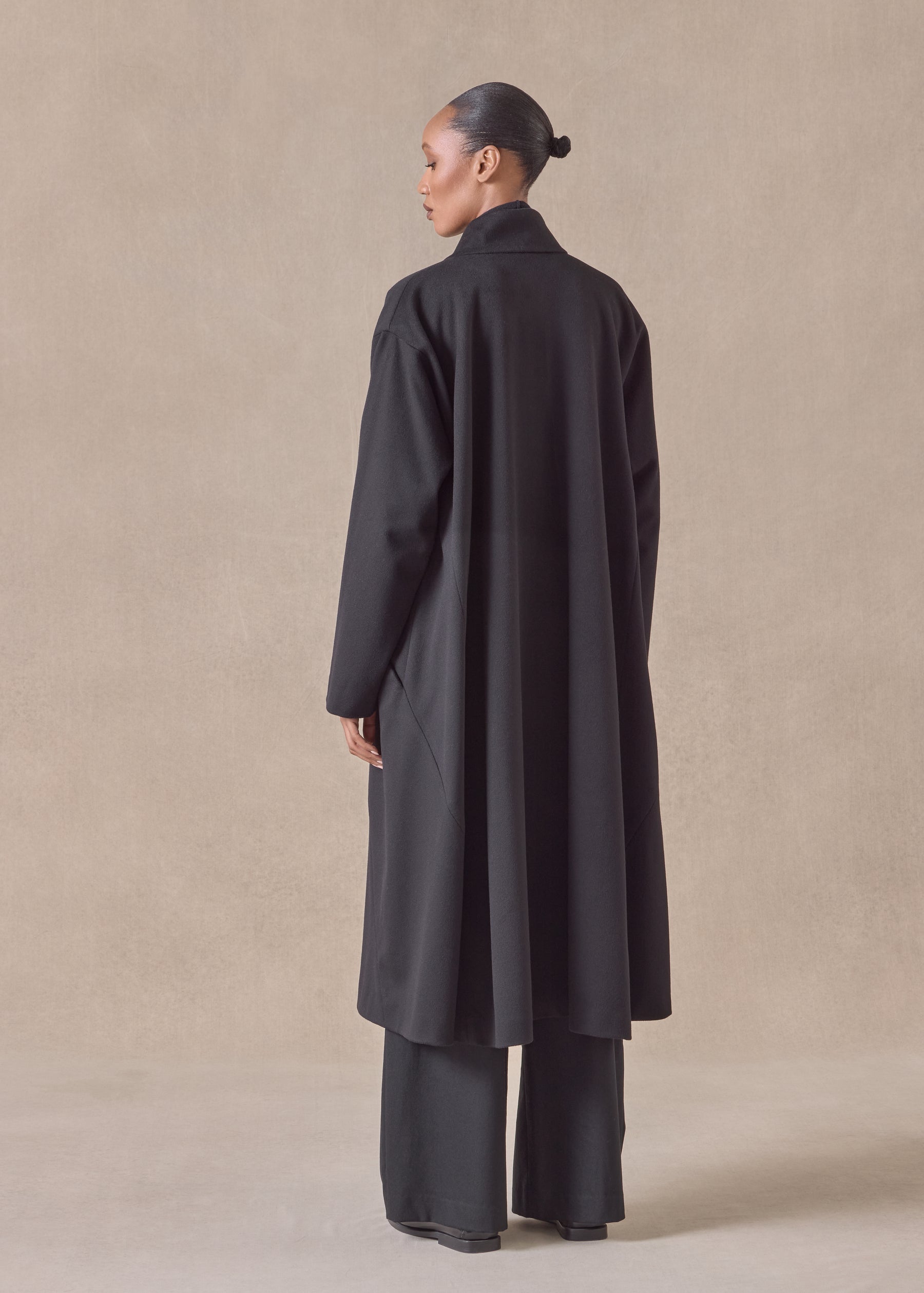 wool cashmere mix high neck caucasus coat - full length
