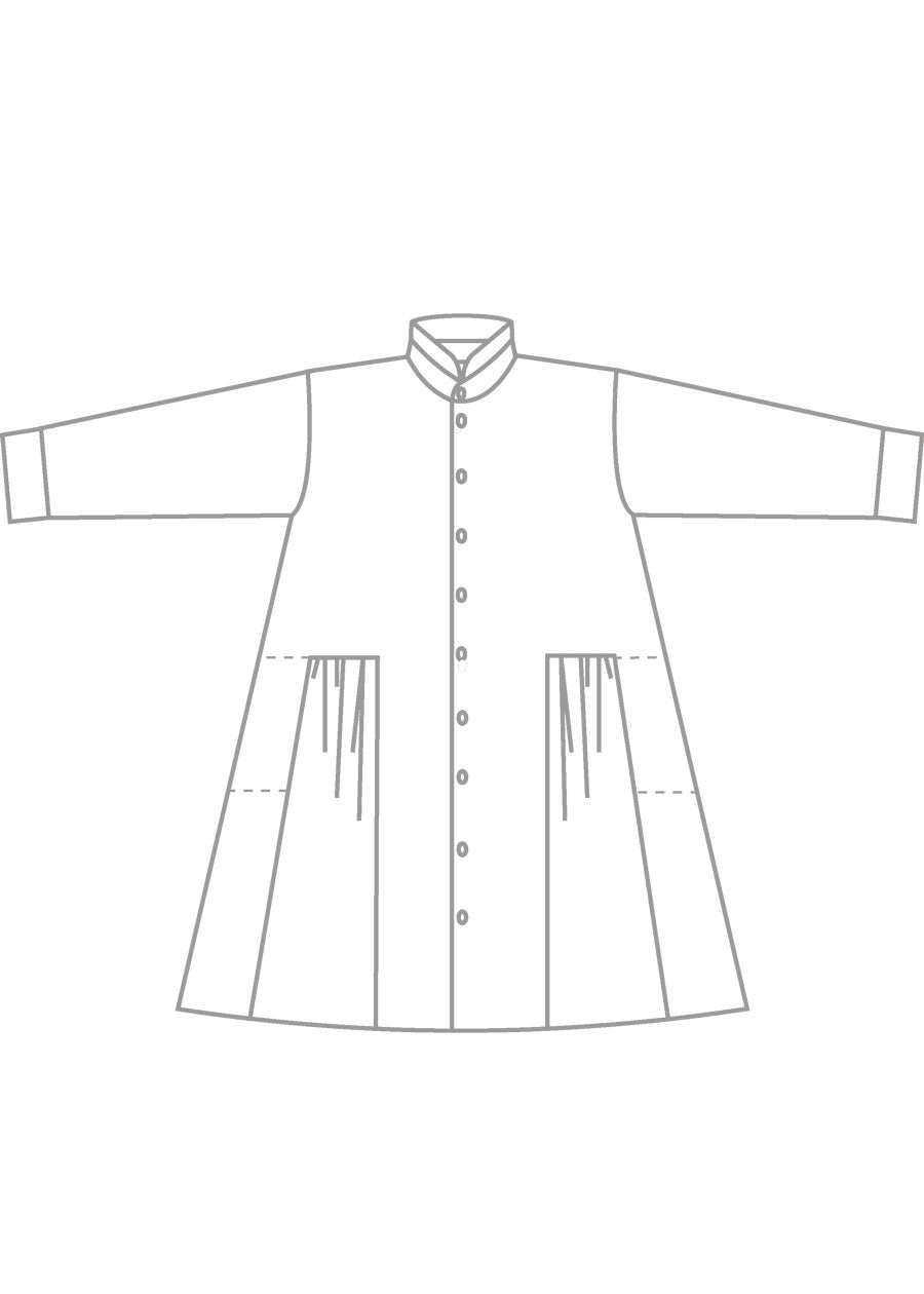 cotton double stand collar shirt dress with pleated layer
