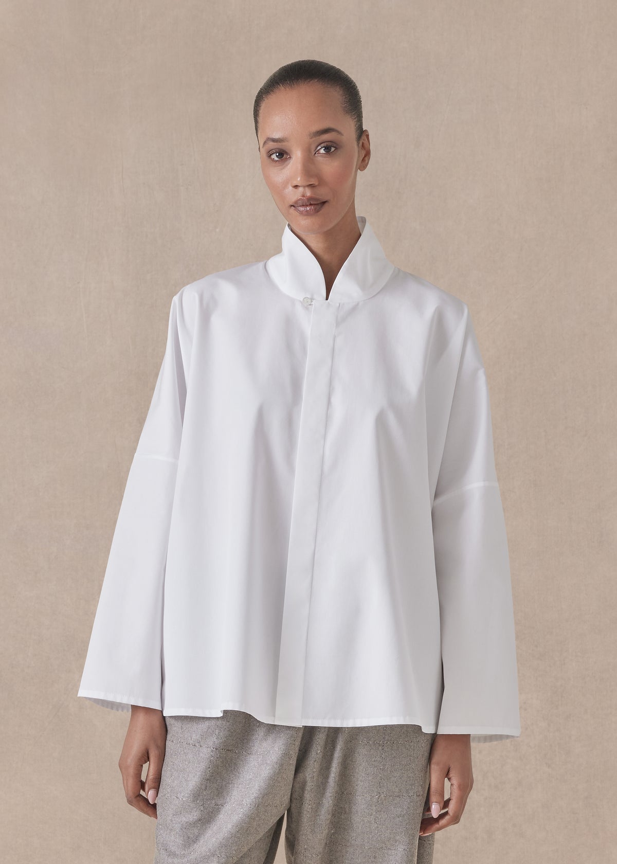 cotton chinese imperial shirt with chinese collar - mid plus