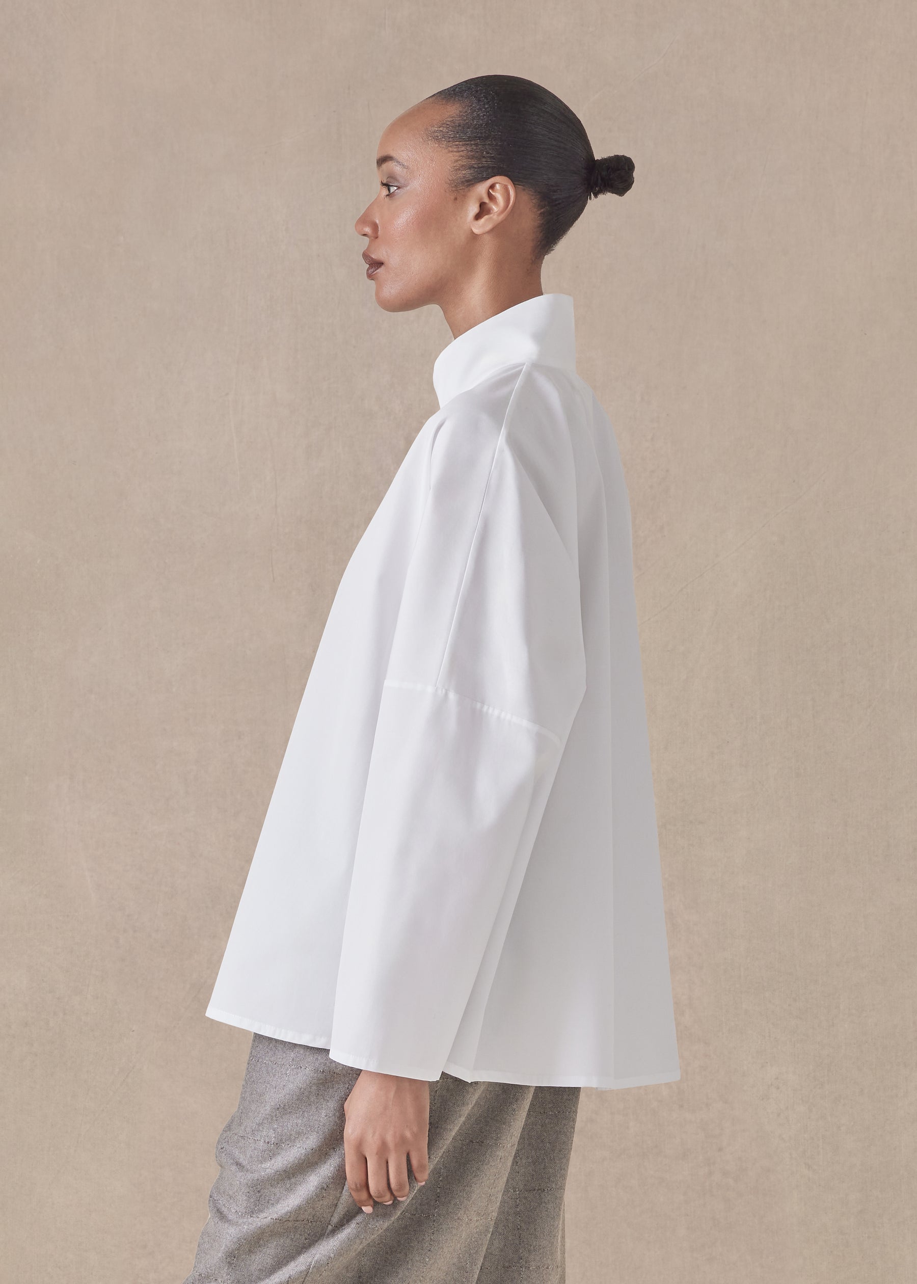 cotton chinese imperial shirt with chinese collar - mid plus
