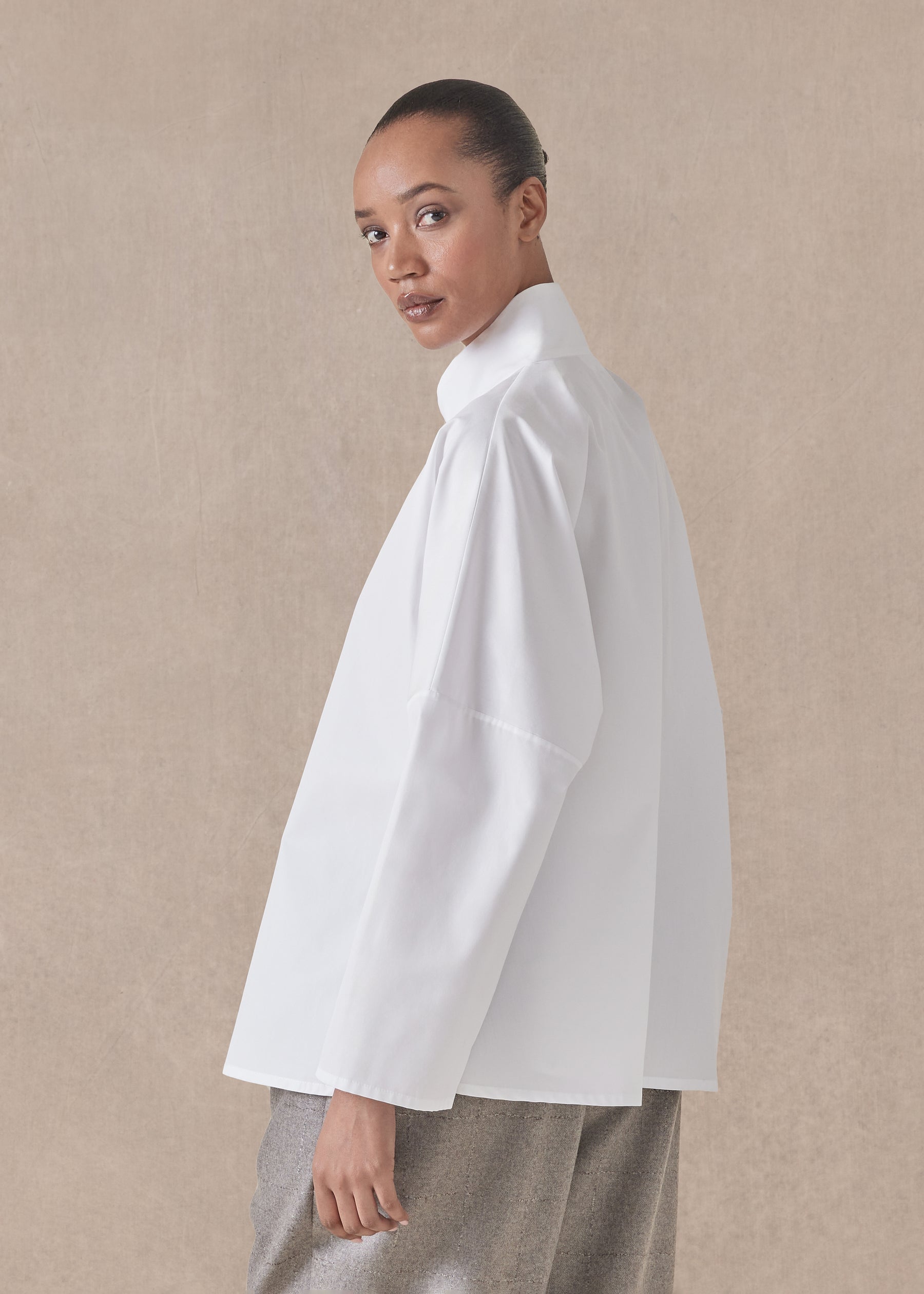 cotton chinese imperial shirt with chinese collar - mid plus