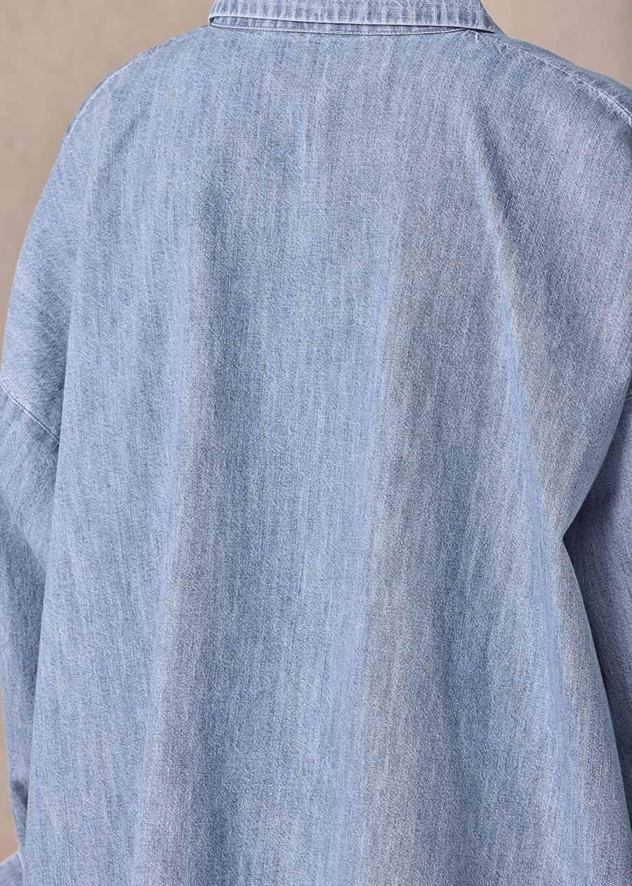 cotton angled-to-front side seam shirt with collar - long