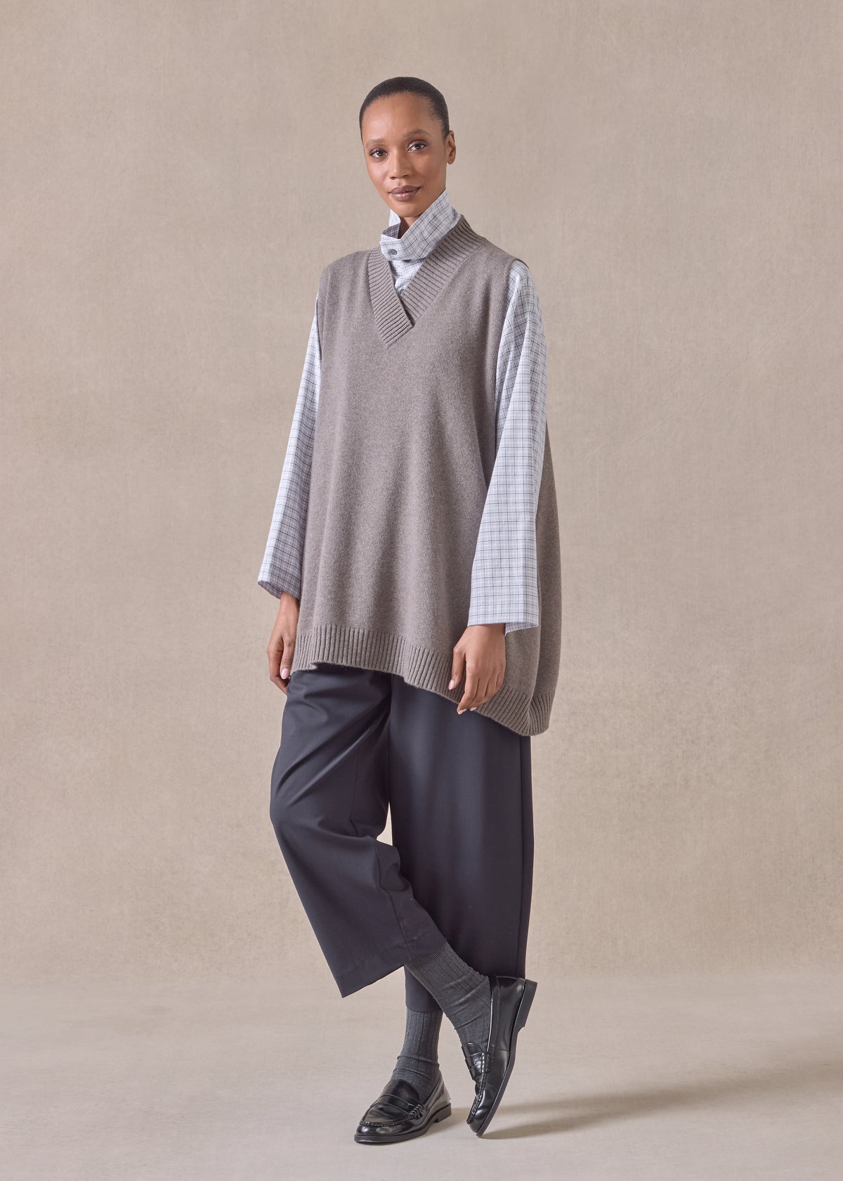 cashmere a-line sleeveless cross over v-neck - long