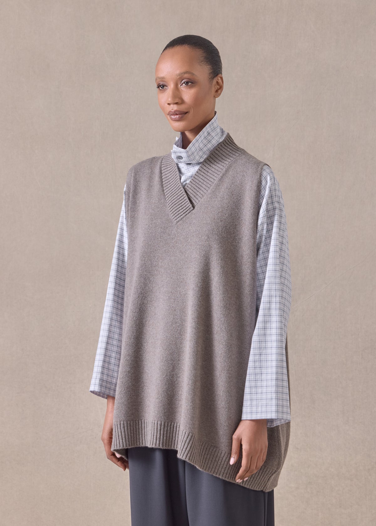 cashmere a-line sleeveless cross over v-neck - long