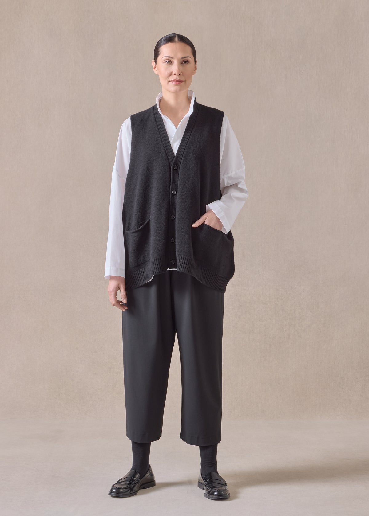 cashmere scoop armhole waistcoat - mid plus